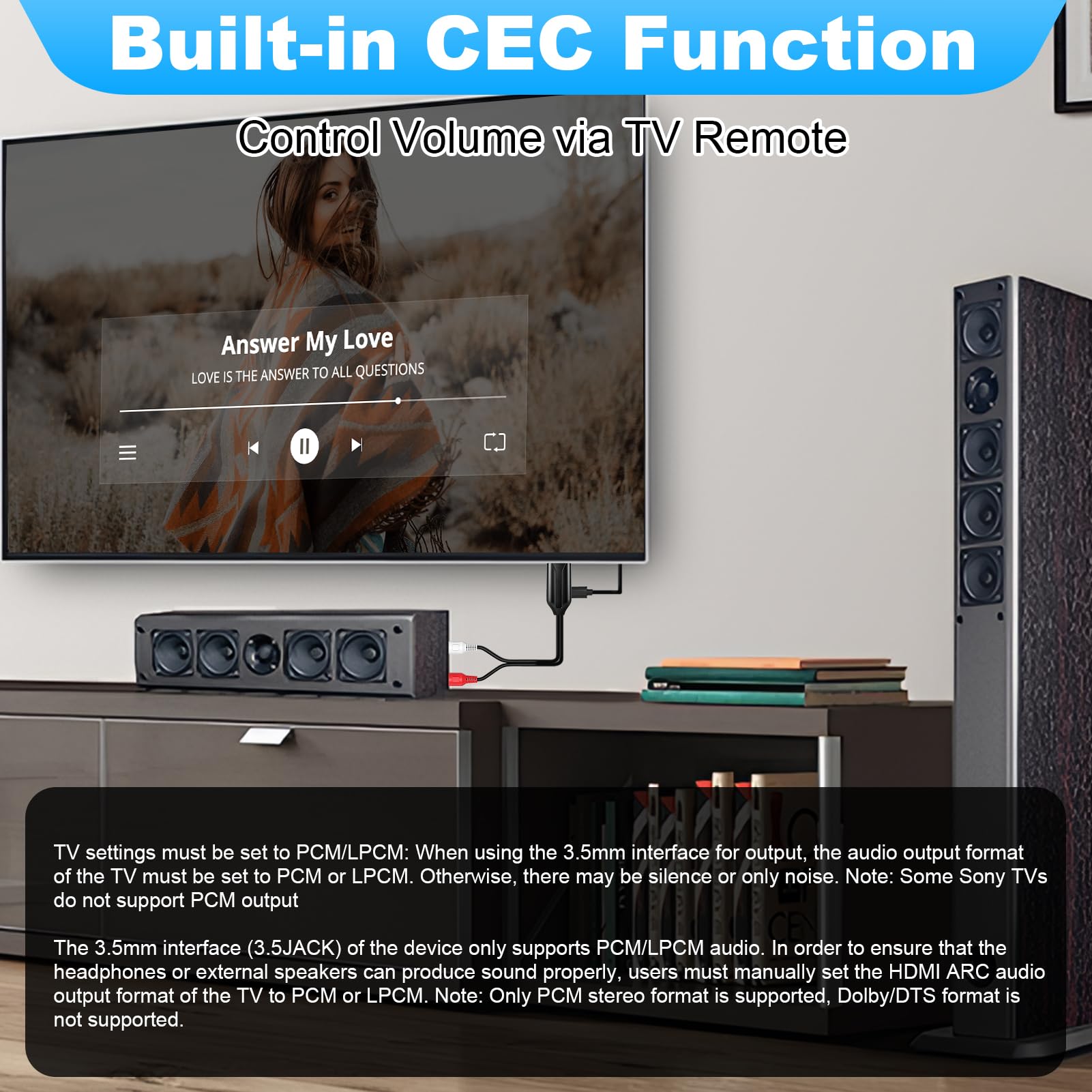 Extracteur Audio HDMI eARC ARC 192 kHz Câble Convertisseur HDMI ARC HD eARC vers AV Adaptateur AUX 3,5 mm