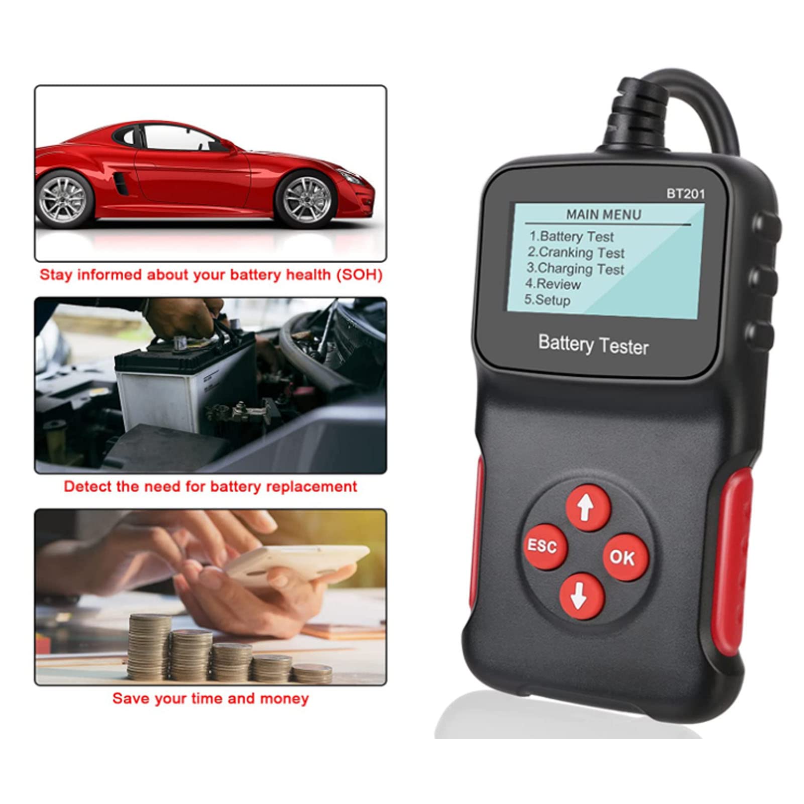 VOBOR Probador de Baterías Car Wester 12V Automagen Auto Analyzer 100 CCA a 2000 CCA para Motocicleta SUV de Buques de Camiones