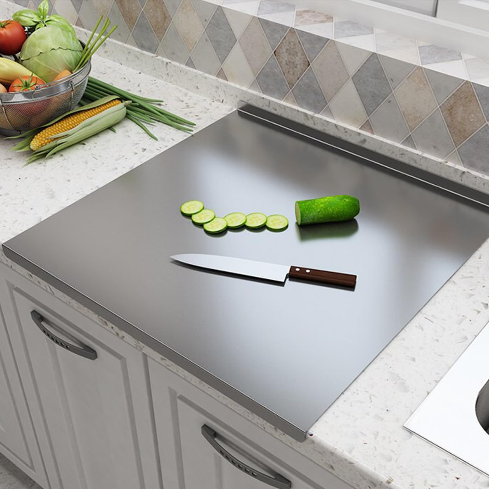 Tabla de Cortar de Acero Inoxidable 304 Extra Grande - Tabla de Masa Fácil de Limpiar Para Amasar, Placa de Cocina Plegable de 2 cm (58 x 60 cm)