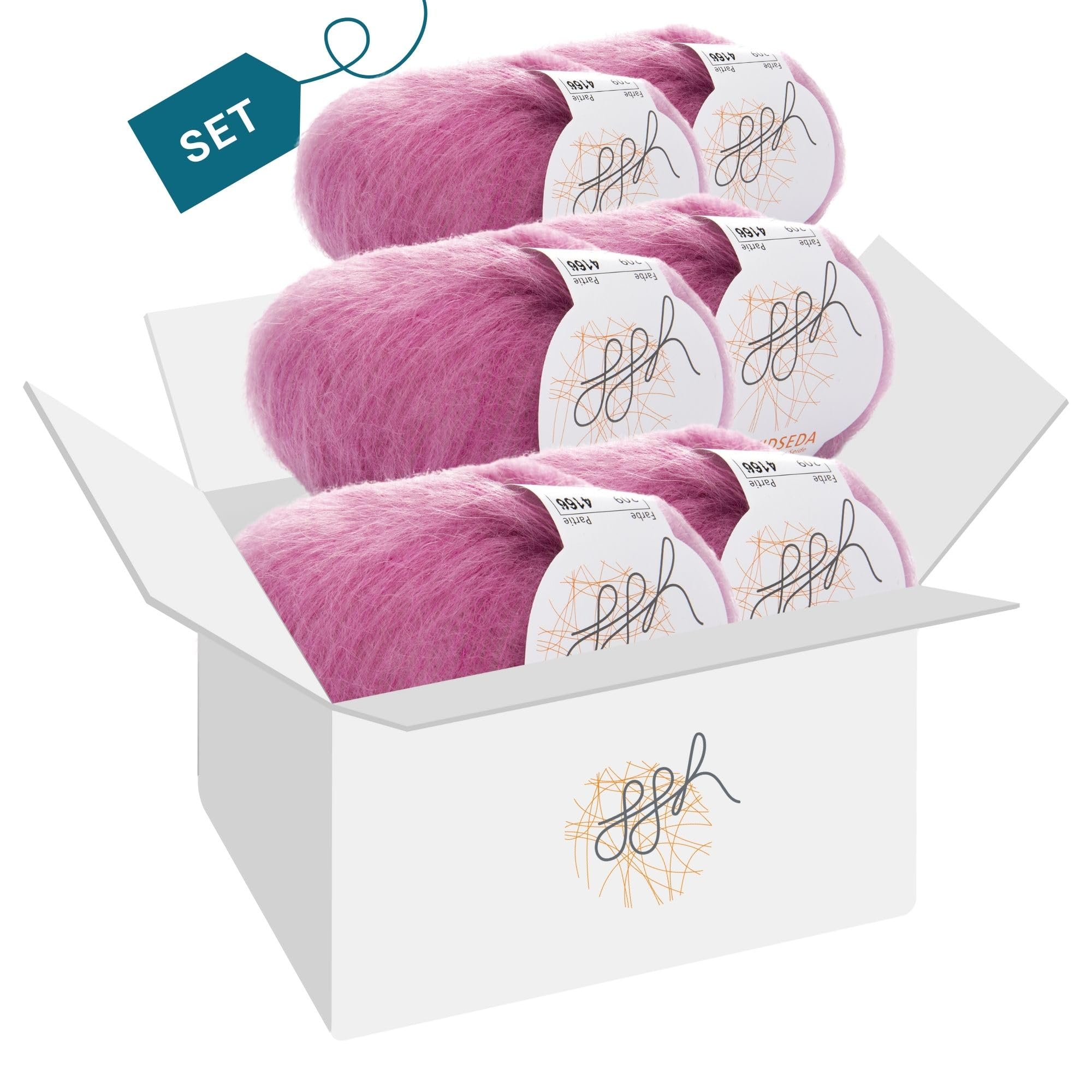 ggh Kidseda Box - 6 gomitoli, lana mohair con seta per lavorare a maglia, colore 209 - Rosamelato