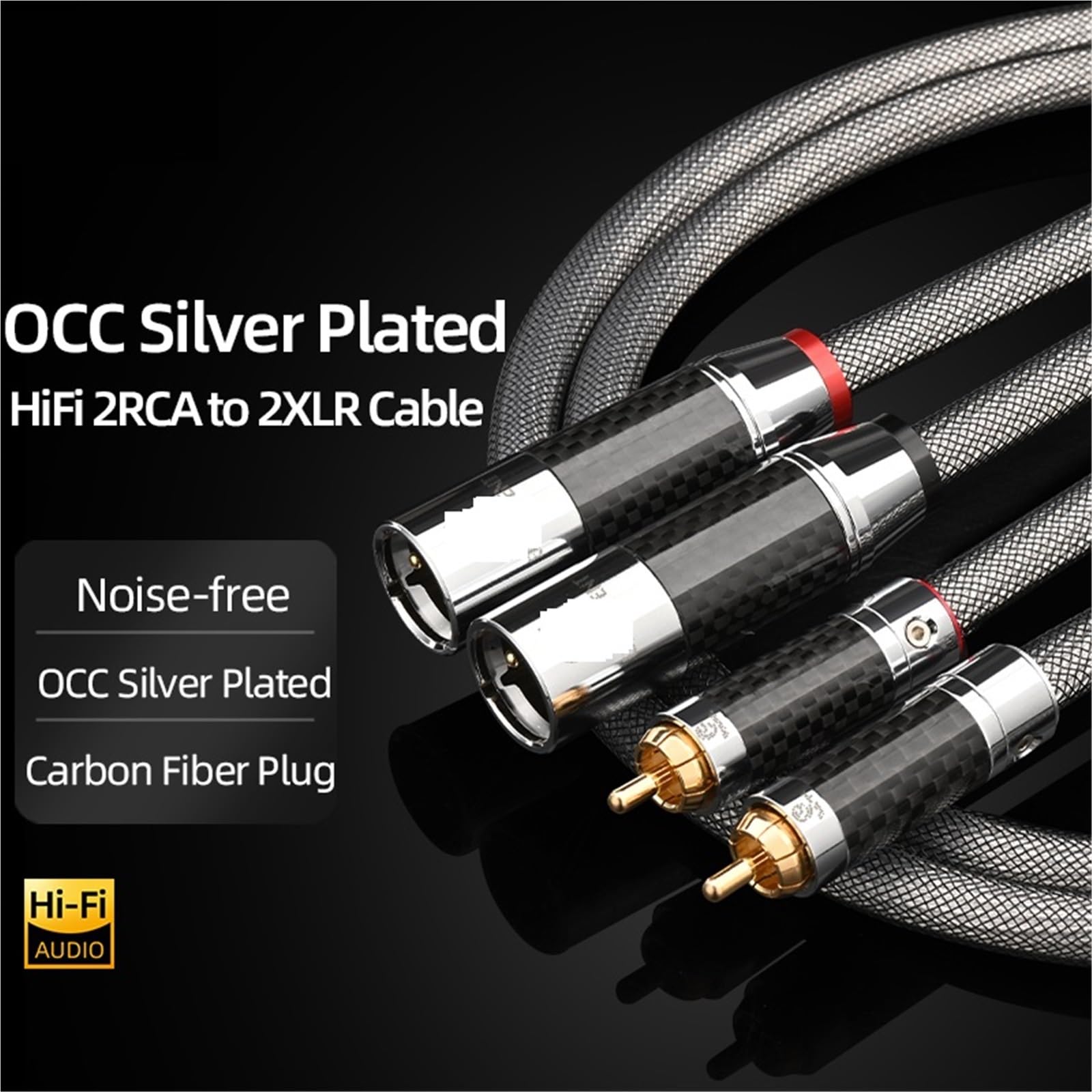 Cavo audio HiFi da 2RCA a 2XLR Cavo audio OCC placcato argento da 3 pin XLR femmina a RCA maschio for cavo patch amplificatore altoparlante(2RCA to 2XLR Male,0.5m)
