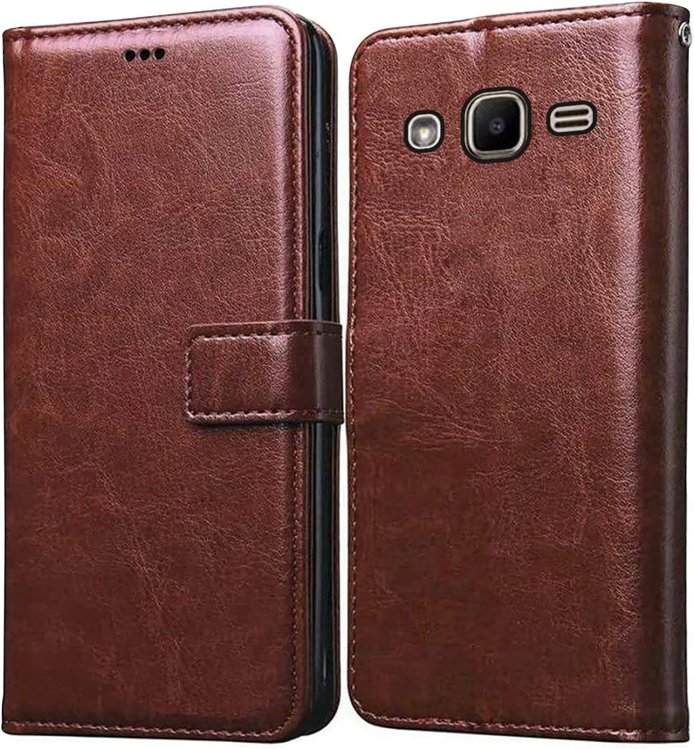 Flip Leather Mobile Cover (Soft, Flexible & Kickstand Back case) Compatible for Samsung Galaxy J2 (2016) (Brown)