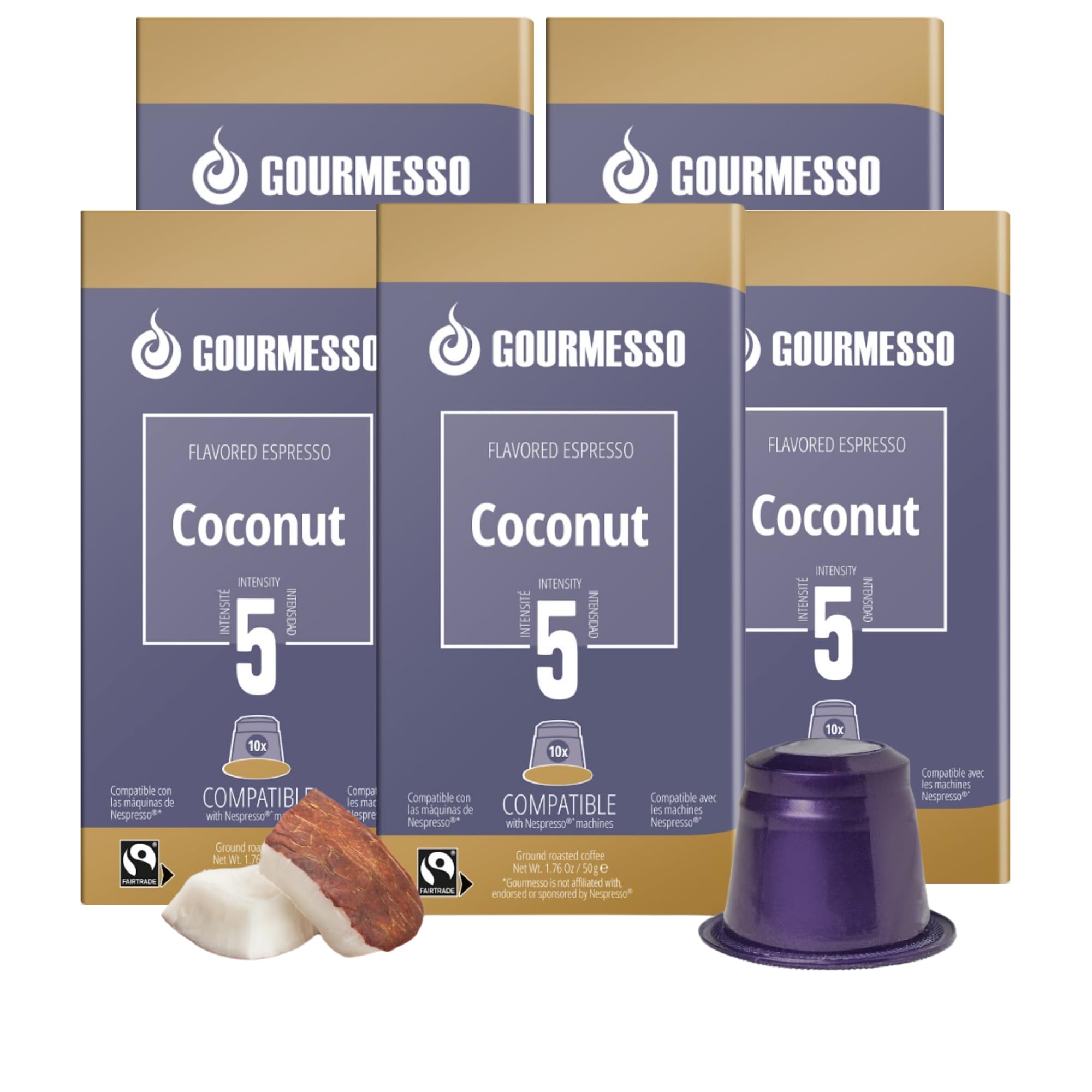 50ct Coconut Flavored Coffee Capsules I Compatible with Nespresso Original Machines | Espresso Flavor | Fairtrade Certified