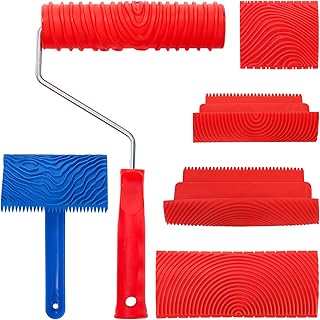 DEAYOU 6 PCS Wood Grain Tool Set, 7" Fake Wood Graining Roller, Soft Rubber Wood Textured Pattern Paint Tool with Handle for Wall Floor Furniture Art Painting DIY Room Decoration