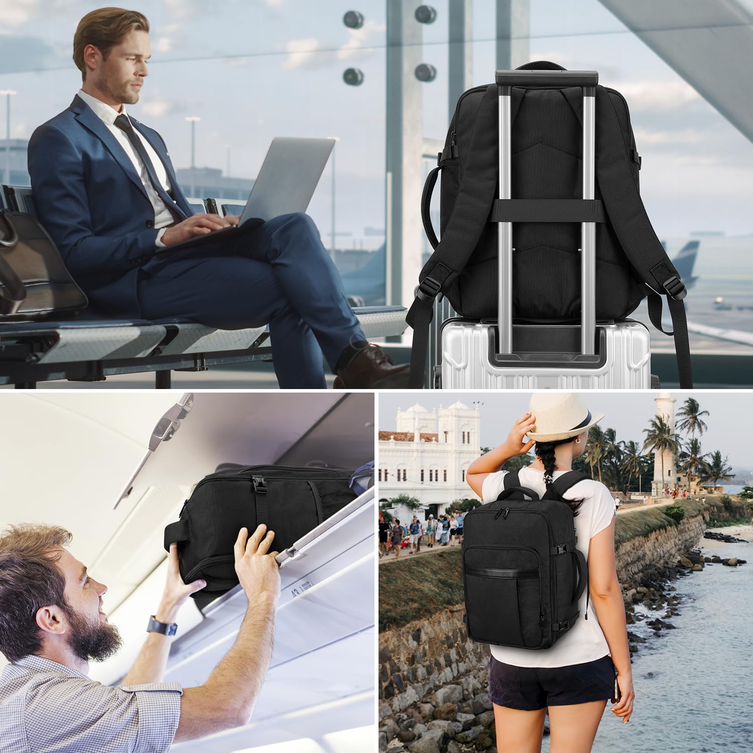 VSNOON Bagage Cabine 40x30x20, 24L Sac a Dos Voyage Cabine Avion à Main avec Poche Humides, Sac à Dos Ordinateur 15 Pouces pour Ryanair, Wizz Air, Transavia, Étanche Bagage pour Homme Femme, Noir