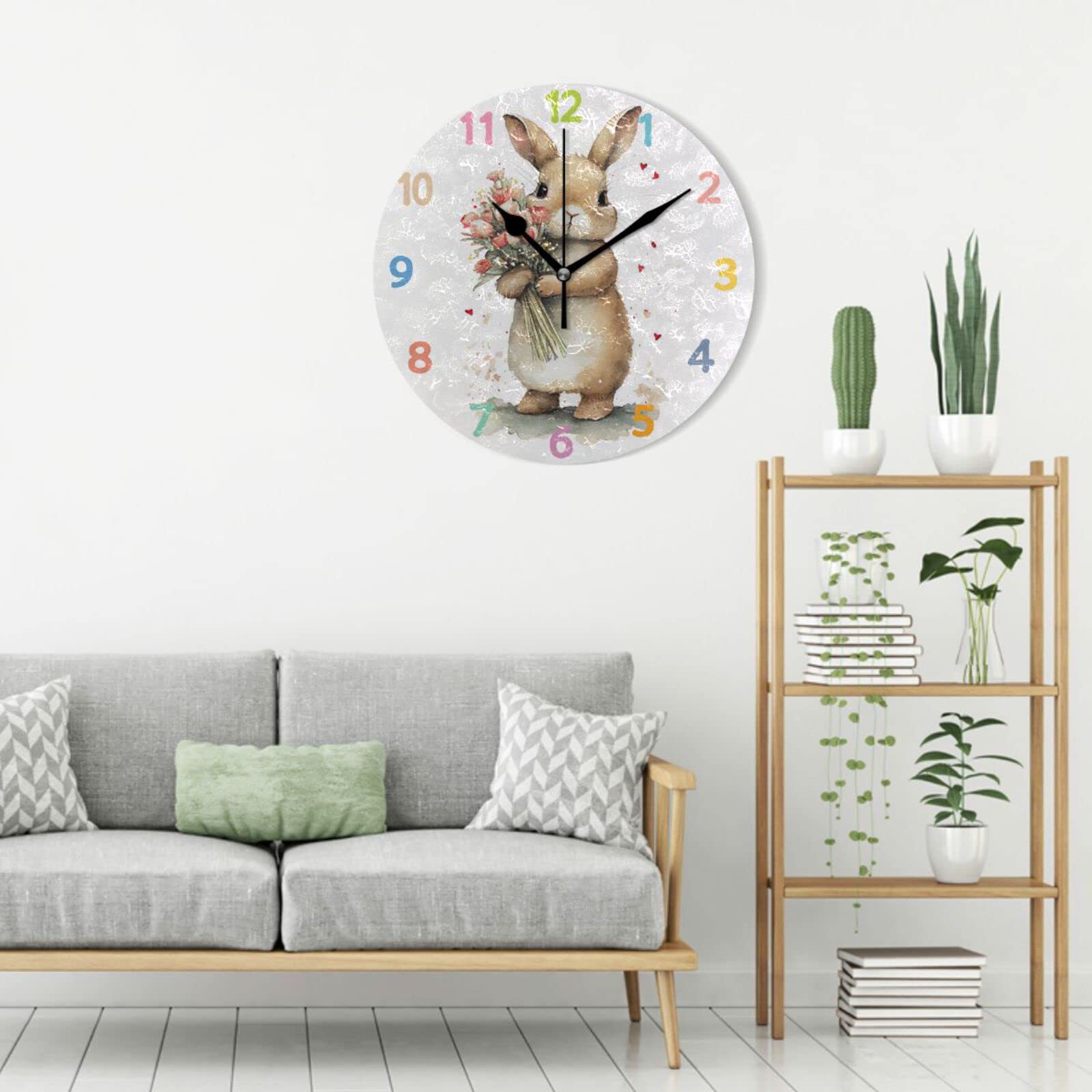 Amazon.co.jp: Chovvy 掛け時計 壁掛け時計 うさぎ 兎 ウサギ 花