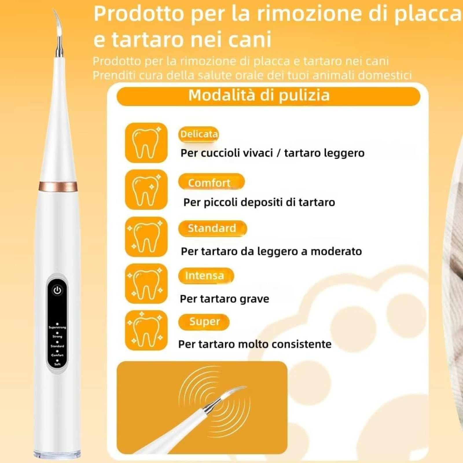 ZampaDent Dispositivo Professionale per la Pulizia Dentale del Cane-Kit Pulizia Denti per Cani e Gatti, 5 Modalità, per Tartaro Dentale, Alito Cattivo, Gengivite (Bianco)