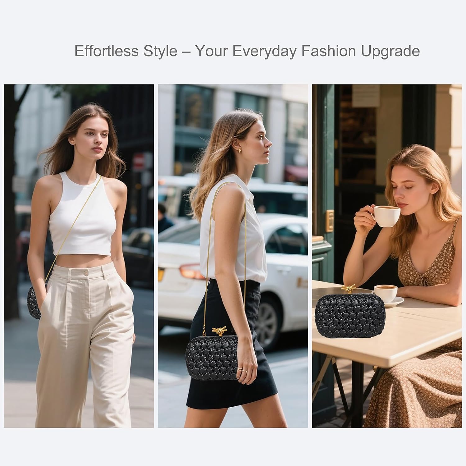 Handwoven Clutch Evening Bag for Women – Structured PU Leather Purse with Chain Strap for Wedding, Party & Date Night - Image 6