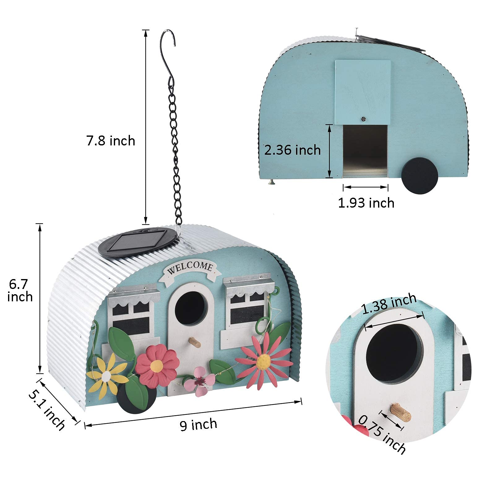 BAYN Vogelhäuser für Außen Deko mit 10 LEDs Solar-Lichterkette Kolibri-Häuser für Außen Hängende Handarbeit Vogelnest Garten Dekor Outdoor