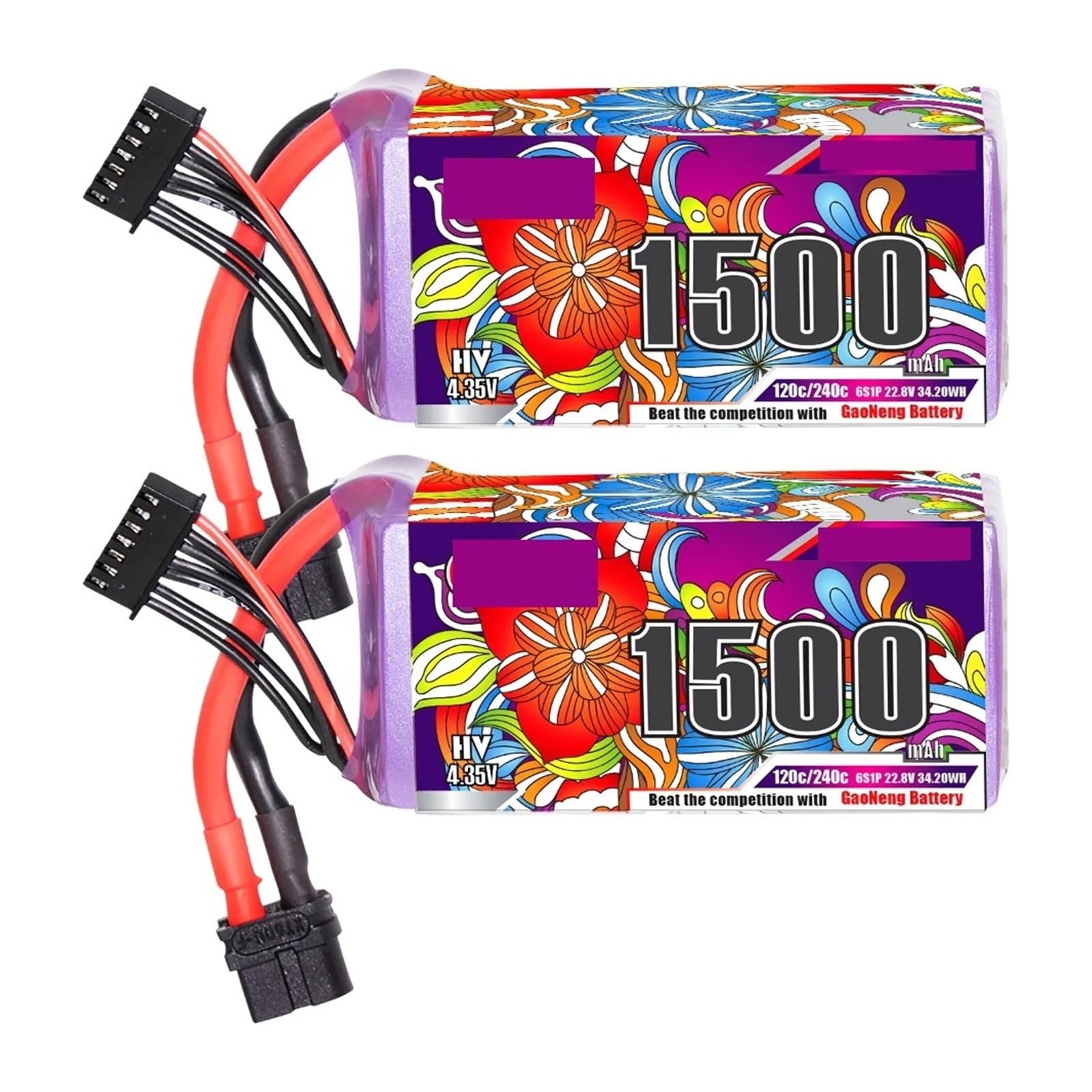 Batteria Lipo 6S 1500mAh 120C/240C, Compatibile con Batteria RC Helicopter Quadcopter FPV Racing Drone XT60 22.8V(2PCS 1500mAh 6S)