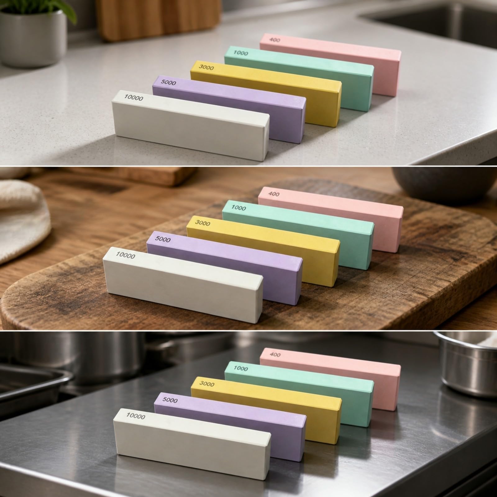Qianly 5 Piezas Piedra Afilar Óxido Aluminio Aluminio Bloque Abrasivo Esmerilado Multiusos Afilador Manual para Cocineros Caseros