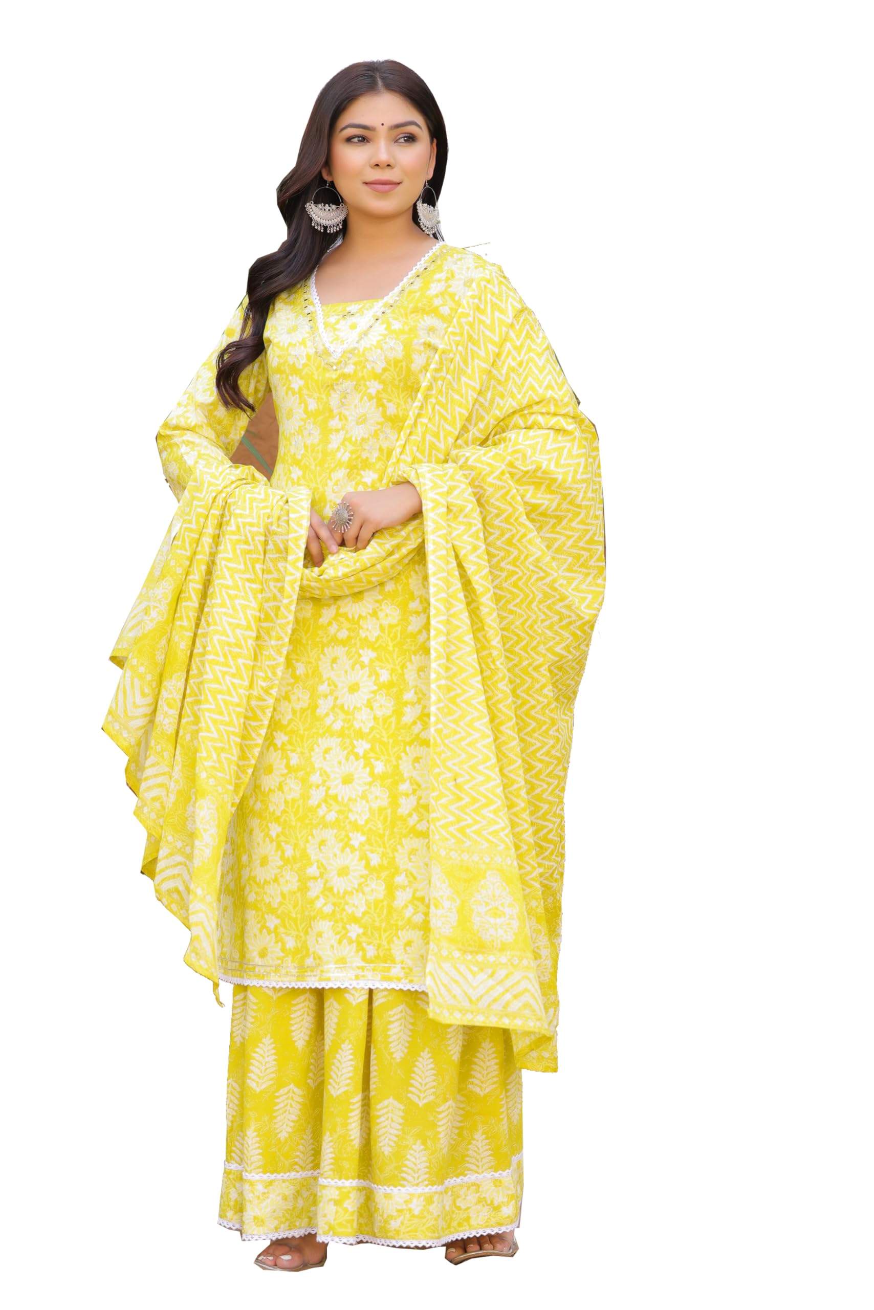 parthvi Women's Printed Calf Length Straight Kurta & Skirt With Dupatta Set-picture-21