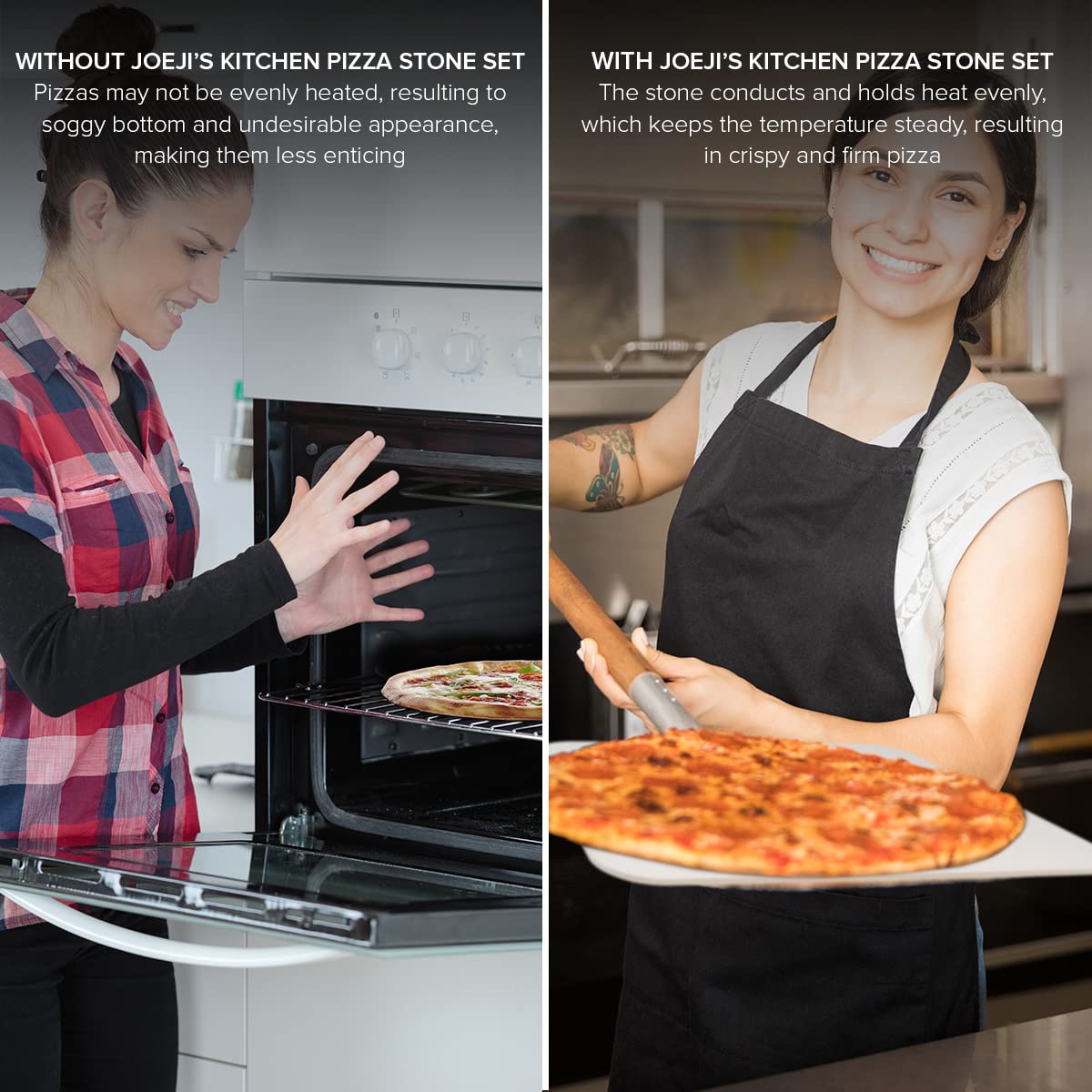 Joeji's Kitchen Autentyczny włoski zestaw do pizzy i łopatki do pizzy | Kamień do pizzy do użytku w piekarniku w domu | kamień do pizzy do grillowania | Prostokątny, 30 cm x 38 cm