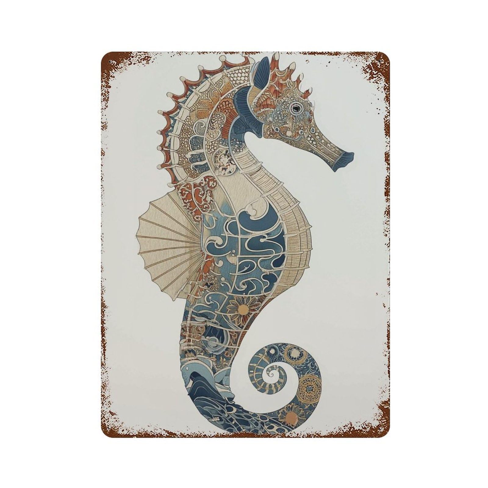 xiaoxiaoshen Intricate Seahorse Nautical Ocean Detailed Marine Life Coastal Wall Decor Art Metal Tin Poster Modern Home Decor Art Home Bar Shop Decorations Vintage Sign 40x30cm