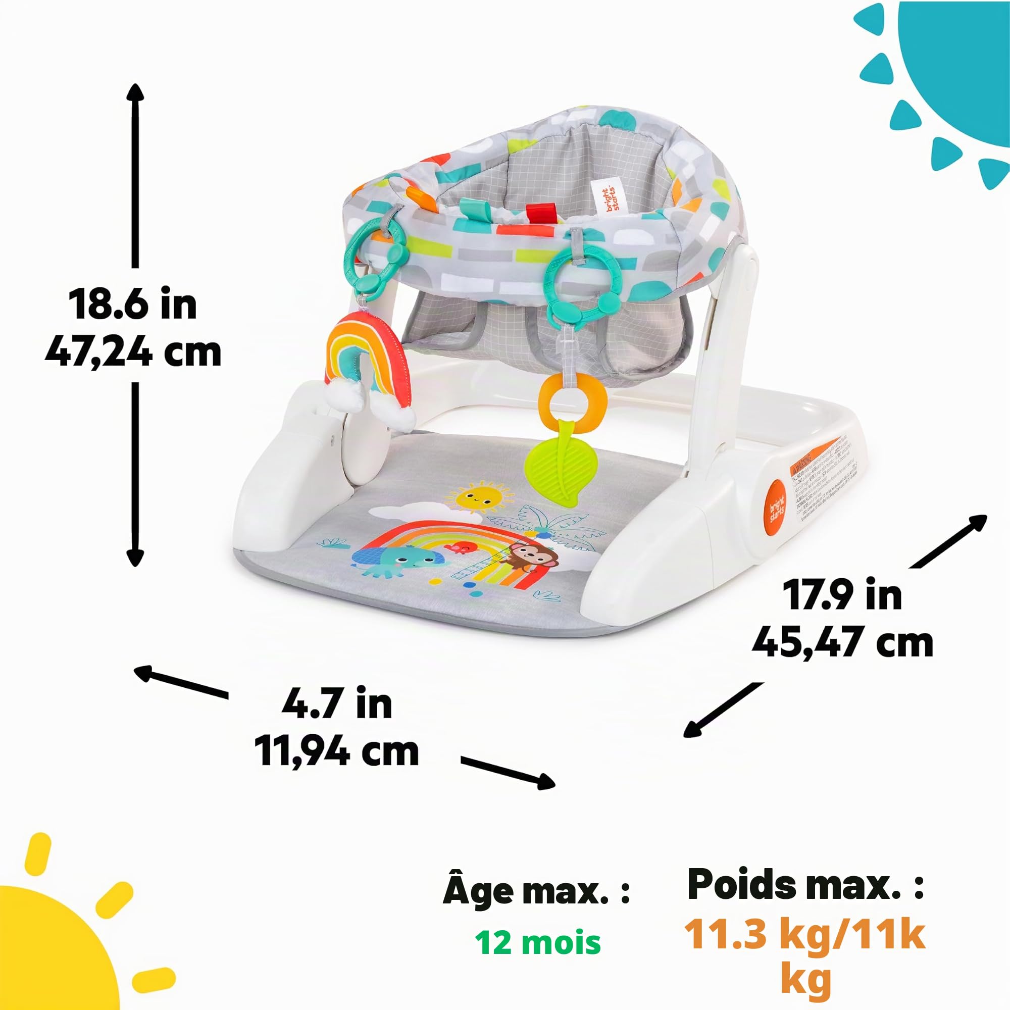 Bright Starts Siège transat Learn to sit 2 positions avec jouets, Unisexe, enfants de 4 à 12 mois, Playful Paradise