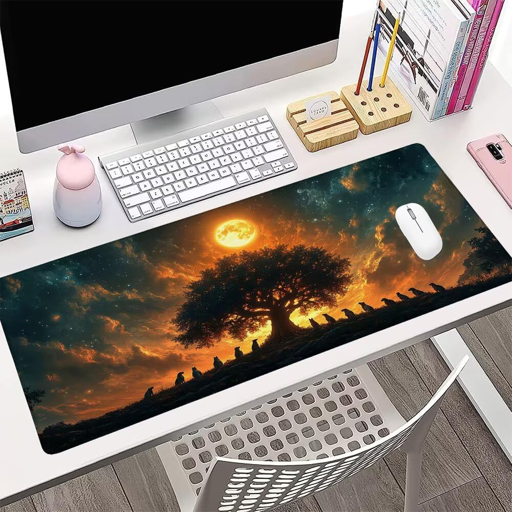 Alfombrilla de Mouse para Juegos, Nero, XXL, Antideslizante, Impermeable, Diseño de Luna, Extendido, Grande, 1200x600x3mm, para PC, Laptop, Ufficio, Famiglia d-525