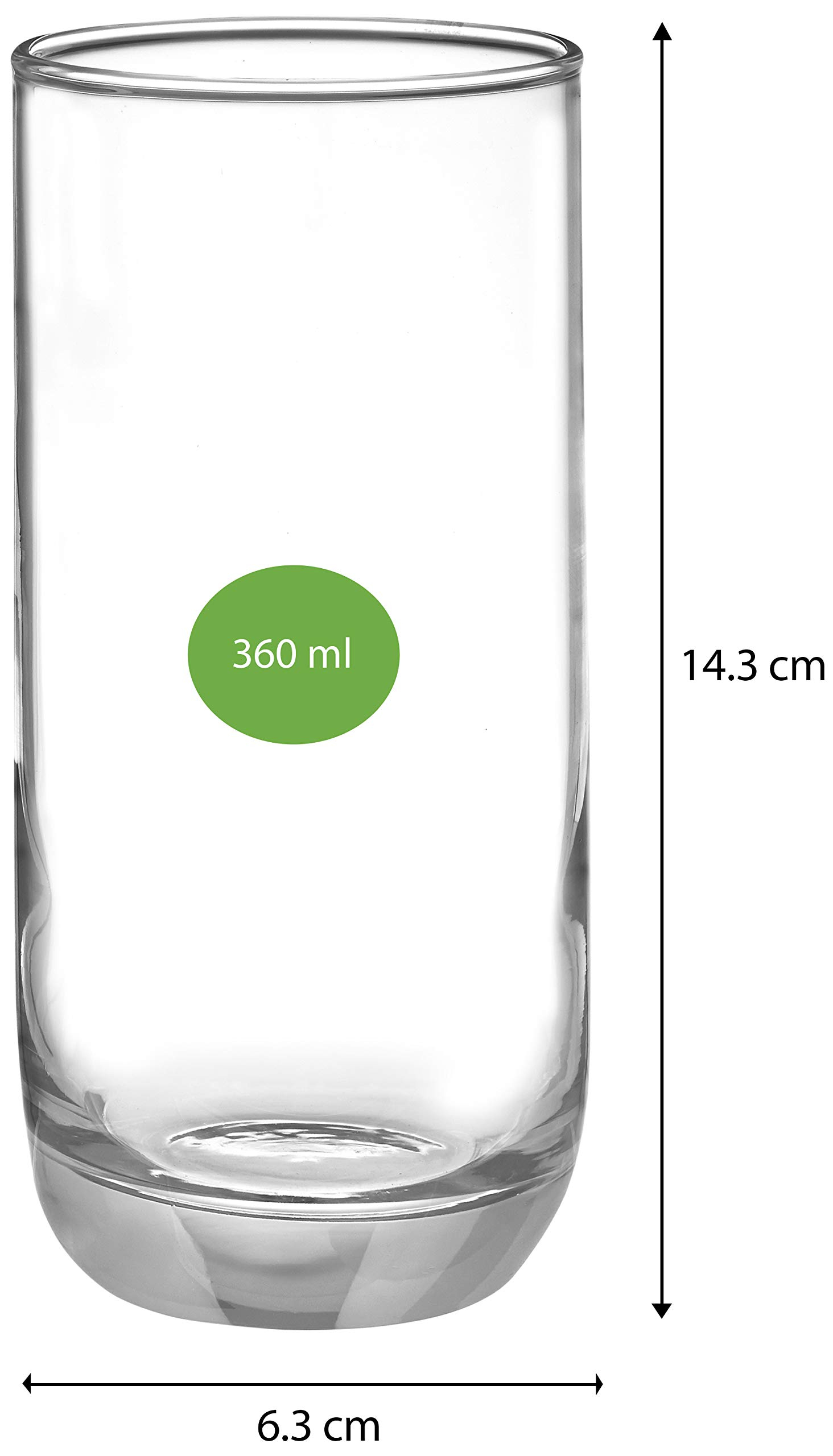 Solimo Anya High Ball Glass Set, 360ml, Set of 6, Transparent 3