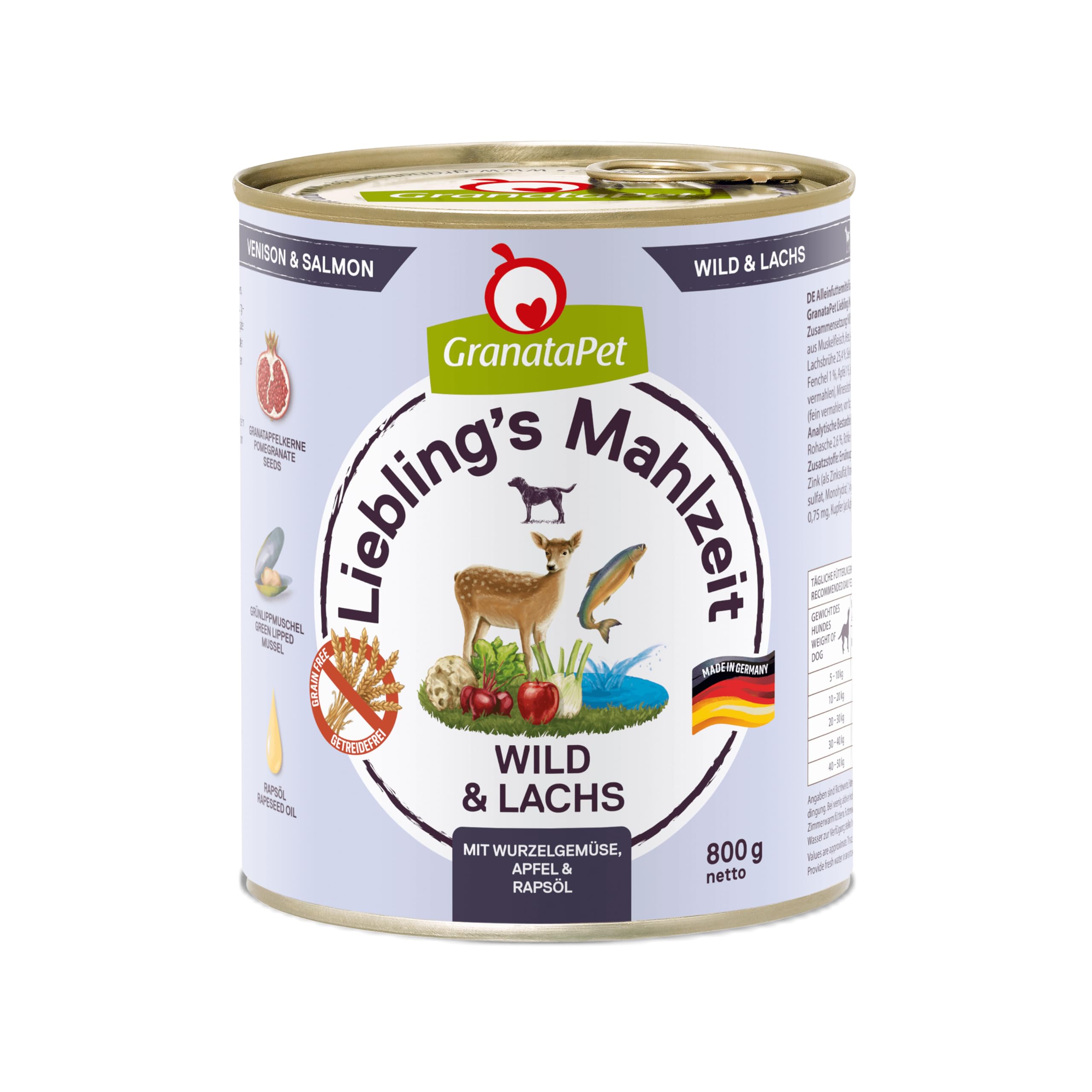 GranataPet Liebling's Mahlzeit Wild & Salmon, Comida húmeda para Perros, Comida para Perros sin Cereales y sin azúcares, pienso Completo, 6 x 800 g