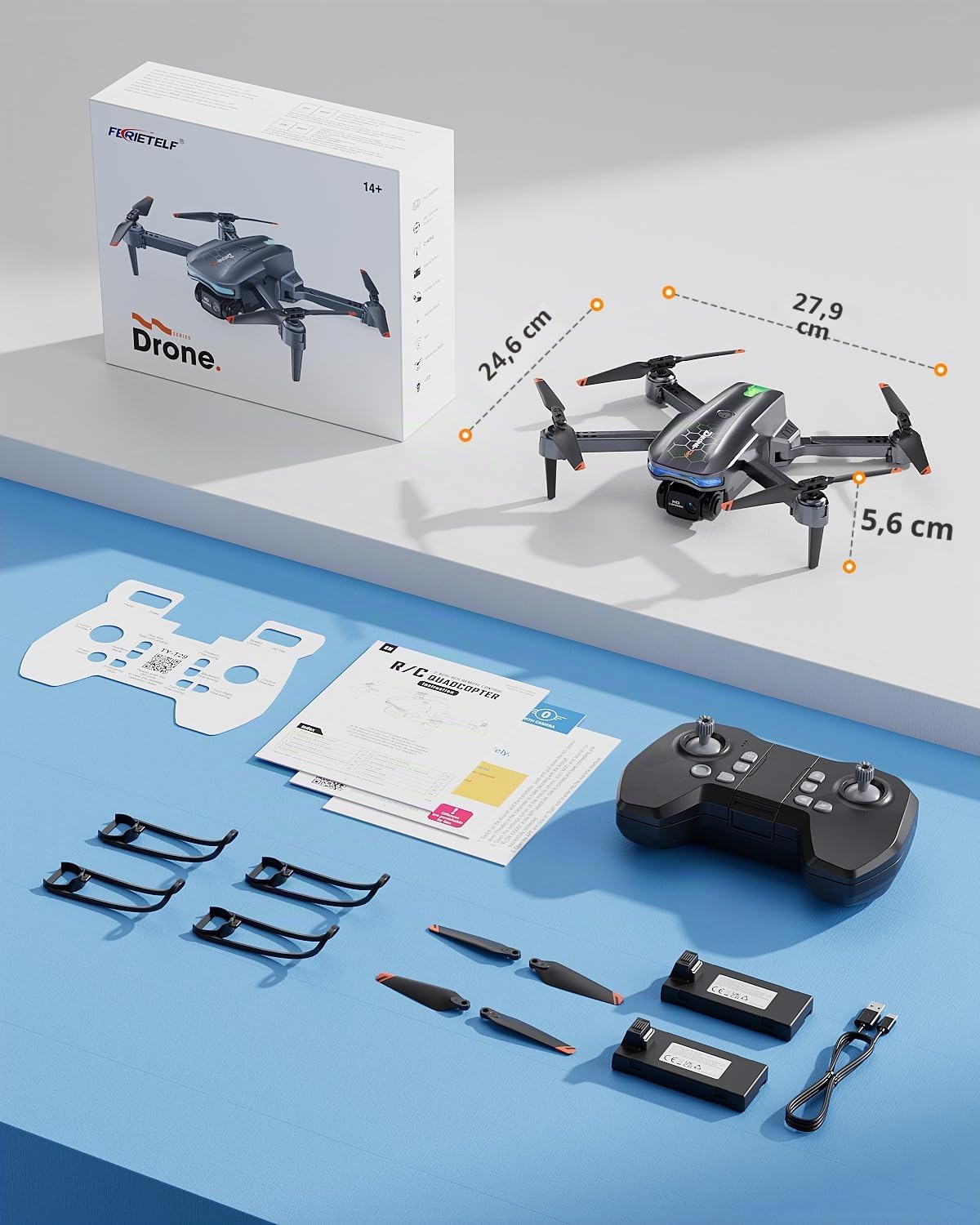 FERIETEL T29 Drone avec Caméra 1080P– Drone pour Enfants/Adultes, Quadricoptère RC pour Débutants, Mode Sans Tête, 3D Flip, 30 Minutes, Cadeau Jouet pour Enfants