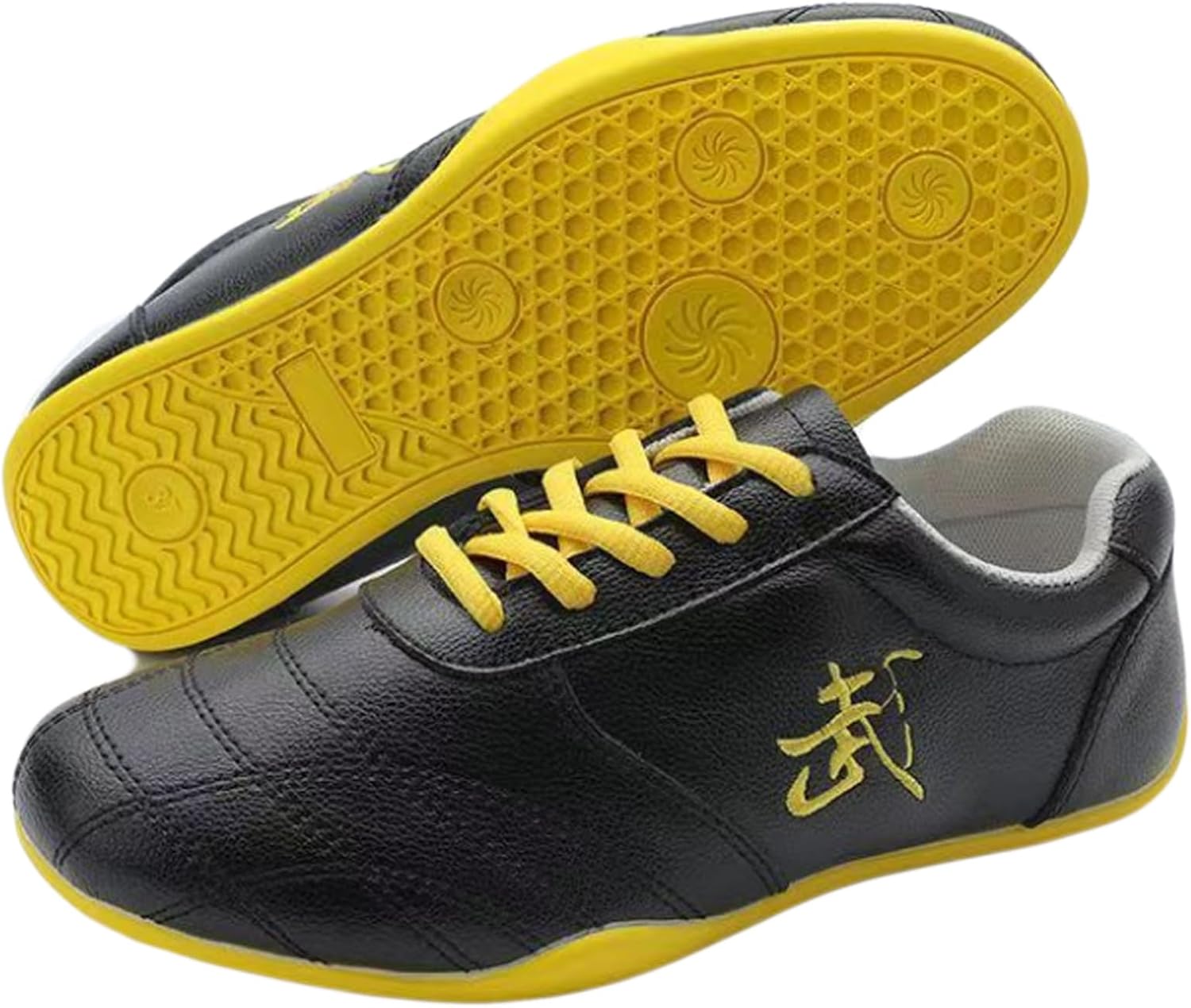 Tai chi Shoes for Wide Feet,Lightweight Chinese Martial Arts Kungfu Training Sneakers Leather for Women Men Kid,Tai Kwon Doe Karate Shoes Ladies Tai ji Kongfu Sports Sh(Size:39EU/245mm,Color:Black)