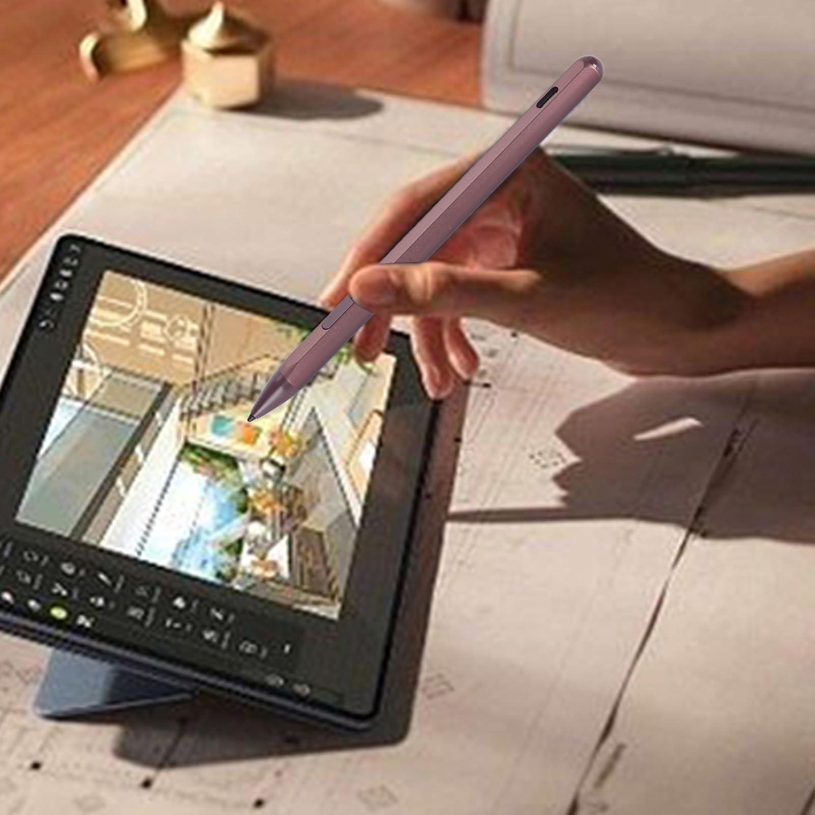 Eingabestift, MPP 2.0 Tilt Palm Rejection Wiederaufladbarer Aktiver Stift mit 3 Ersatzspitzen, Laptop-Eingabestift mit 4096 Druckempfindlichkeit (Rosenrot)
