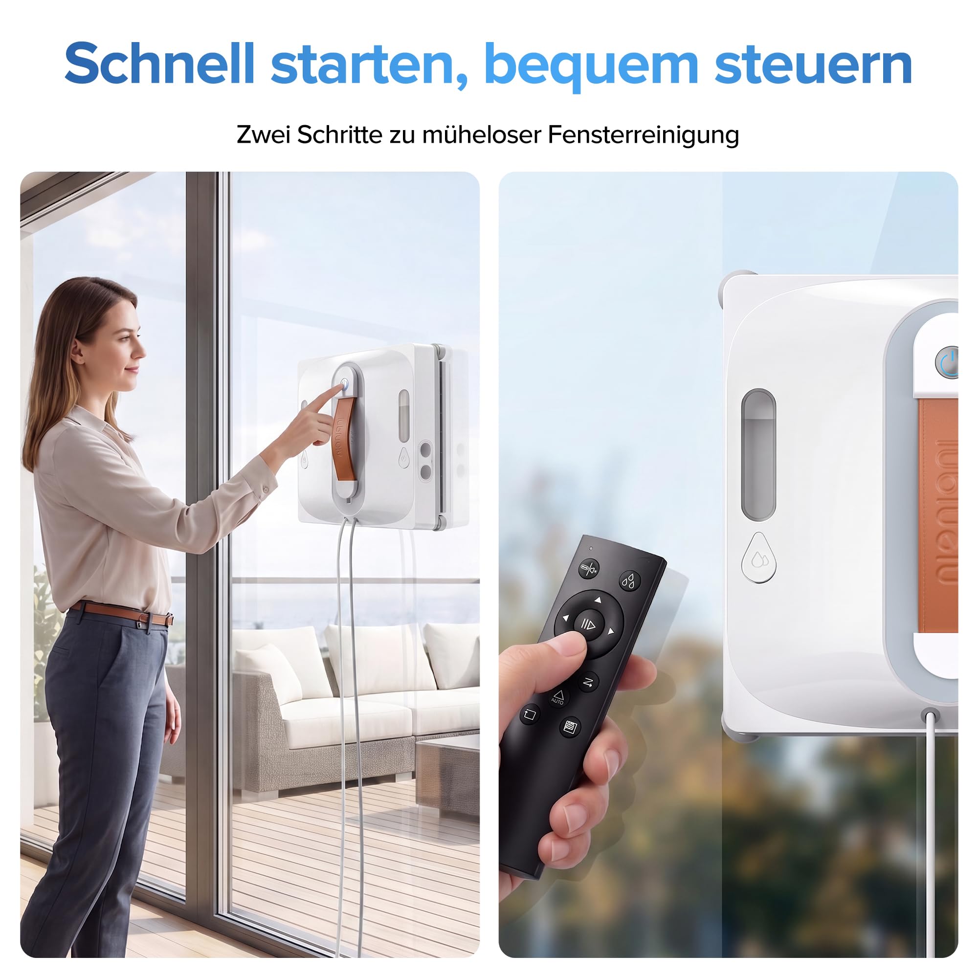 Lubluelu Fensterputzroboter mit KI-Navigation, 8 kPa Saugkraft, Dual-Sprühsystem, 80 ml Wassertank, 8-faches Sicherheitssystem, intelligente Routenplanung für Fenster, Spiegel & Fliesen (Weiß)
