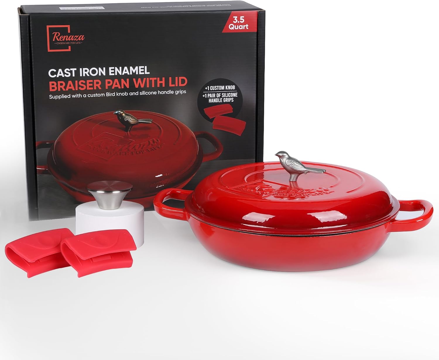 Enameled Cast Iron Braiser Pan with Lid Featuring Custom