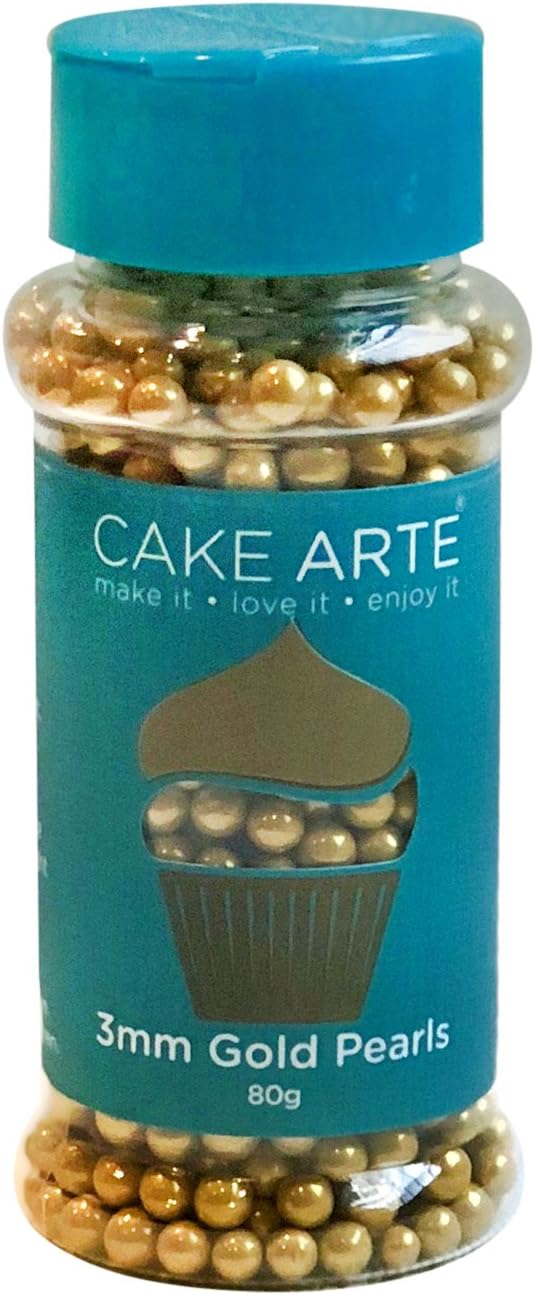 3mm Gold Cake and Cupcake Toppings Sugar Pearls Small Edible Crispy Sugar Balls for Cake Cupcake Sprinkles for Cake Decorating -80g