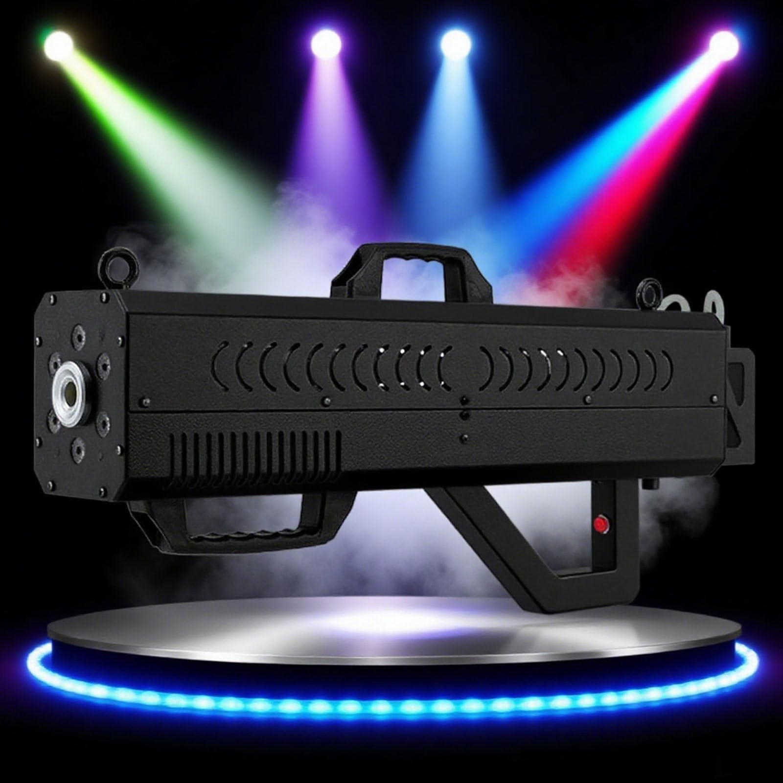 Máquina de Humo Portátil 1500W - LED de 7 Colores & Niebla Ajustable con Pantalla Digital & Tanque de 0,3L - Pistola de Niebla para Fiestas DJ, Conciertos, Espectáculos y Eventos Black