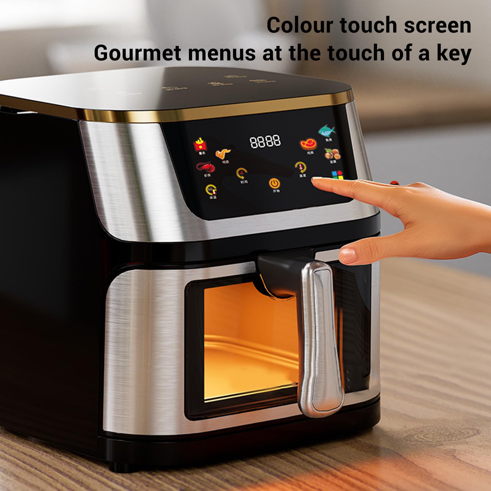 Freidora sin aceite de 12L con pantalla a color, gran capacidad para cocinar familiar ventana de cocina visible y cesta transparente con iluminación interior (enchufe de EE. UU. 110V) 2
