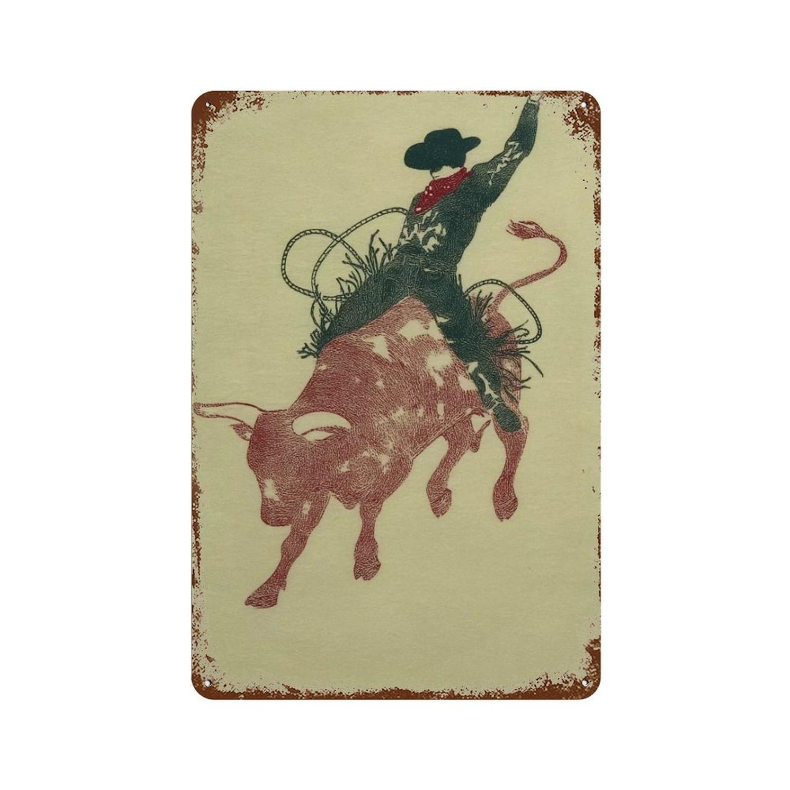 xiaoxiaoshen Rodeo Cowboy Bull Riding Western Country Rustic Americana Wild West Wall Decor Art Metal Tin Poster Modern Home Decor Art Home Bar Shop Decorations Vintage Sign 30x20cm