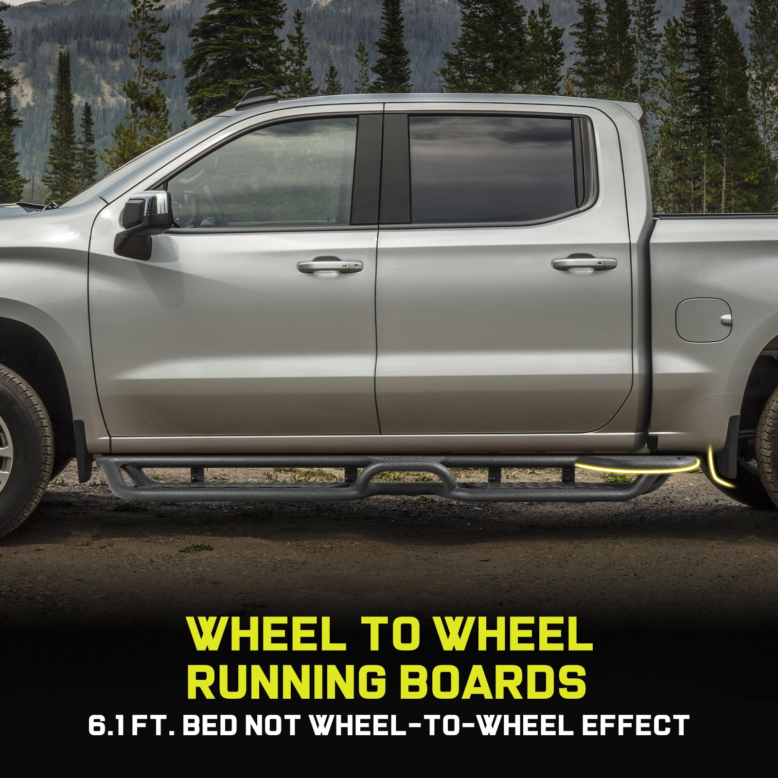 BINARY STAR Running Boards Compatible with Vehicle 2024-2025 Toyota Tacoma Double/Crew Cab. Wheel to Wheel Running Boards. 6 Inch Tacoma Side Steps Step Bars.