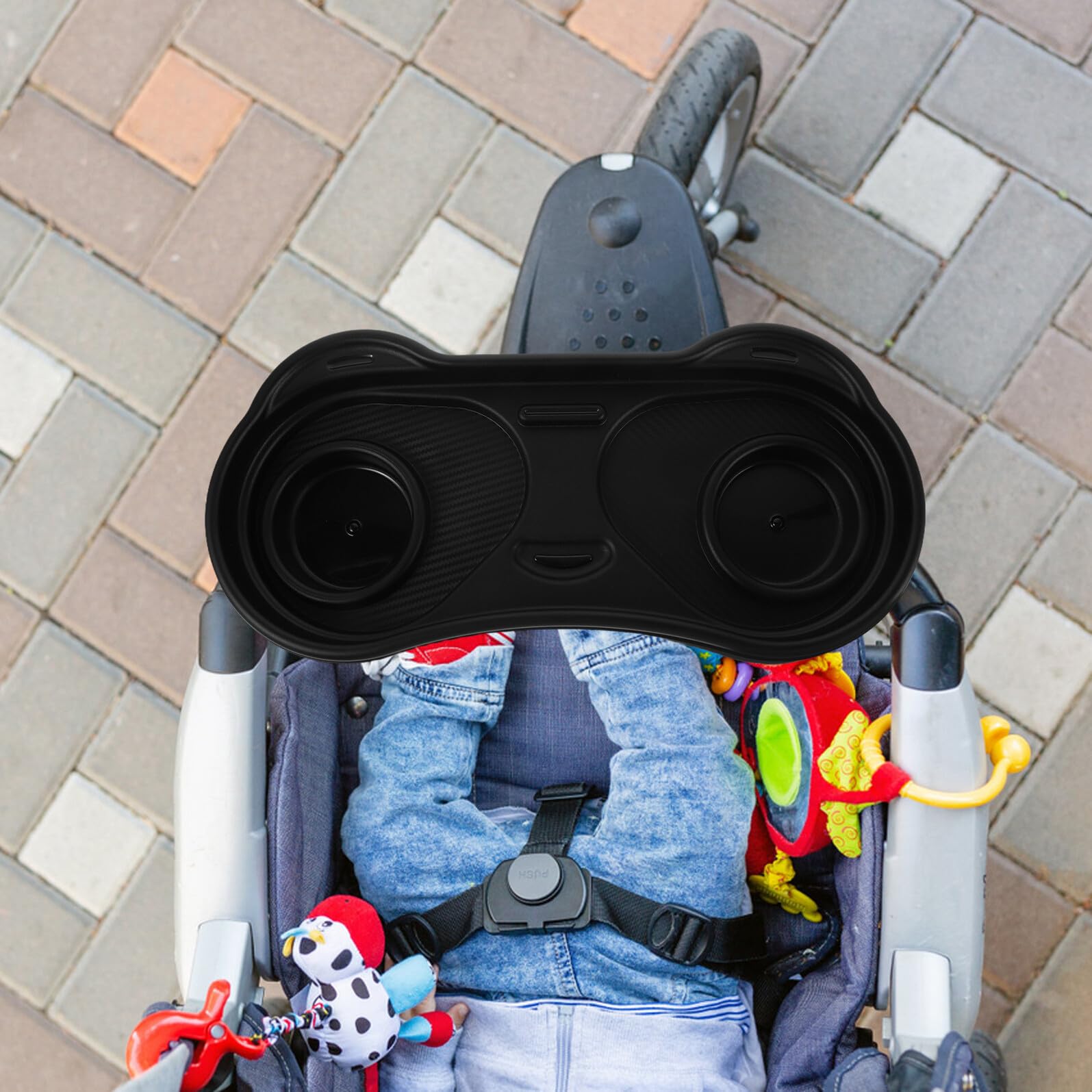 Vassoio per Snack Passeggino con Portabicchieri Staccabile in Plastica ABS a Forma di Panda Accessorio per Carrozzine per Viaggi e Uscite con Piccoli