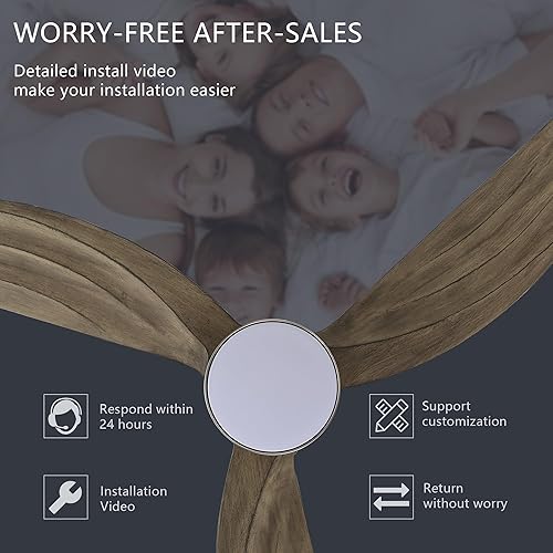 Miniatura 8 de Ventilador de techo de madera de 52 pulgadas con luces y control remoto, 3 aspas y motor CC reversible de 6 velocidades, ventilador de techo moderno