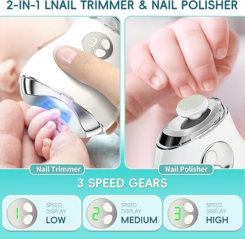 Miniatura 3 de Cortauñas eléctrico automático con luz LED y lima de uñas, pantalla digital LCD de 3 velocidades, almacenamiento de clips de uñas, recortadora de