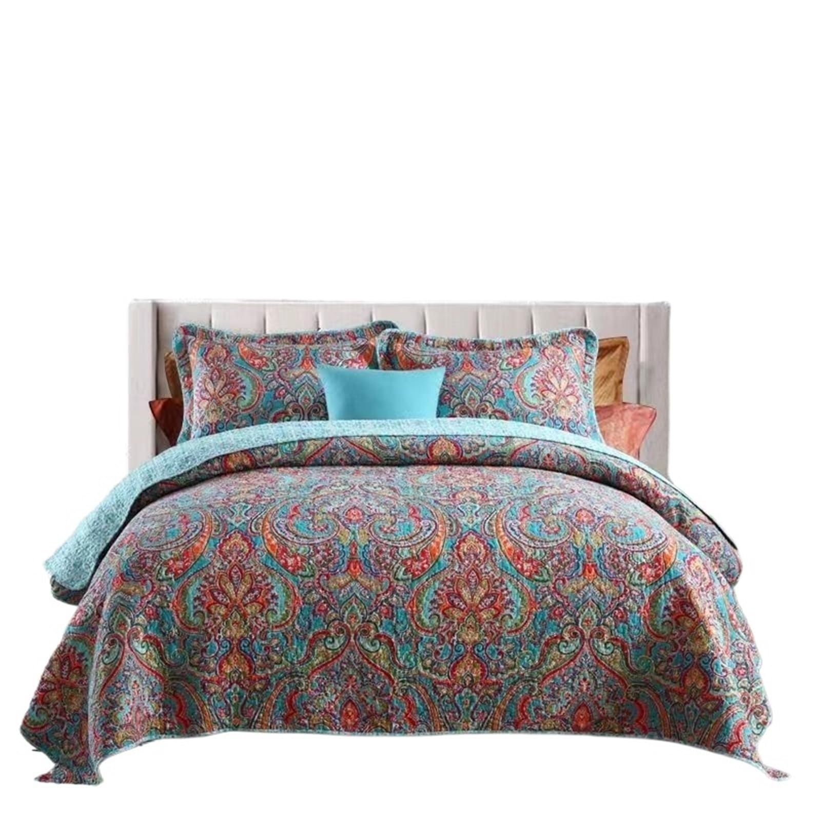 DAJGRHE Bedspread Cotton Quilted Bed Cover Queen Size Retro Bedding Set Coverlet Blanket Pillowcases(Pink,230x250cm 3pcs)