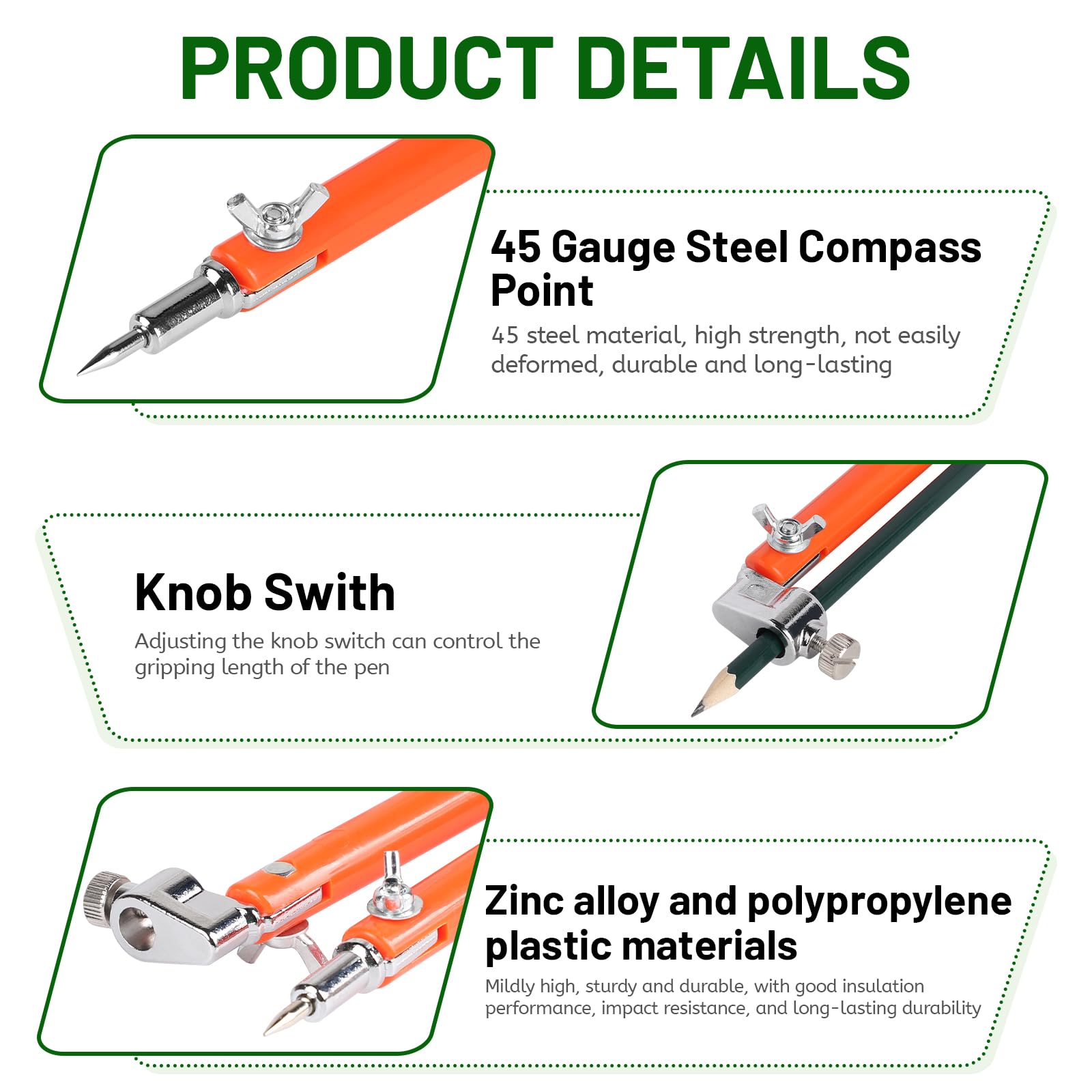 LALAGO Compás Profesional Grande de 400mm, Compás de Carpintero con Lápiz, Compás Ligero Lápiz de Marcado y Trazado para Carpinteros, Carpintería para Dibujar, Trabajos en Metal