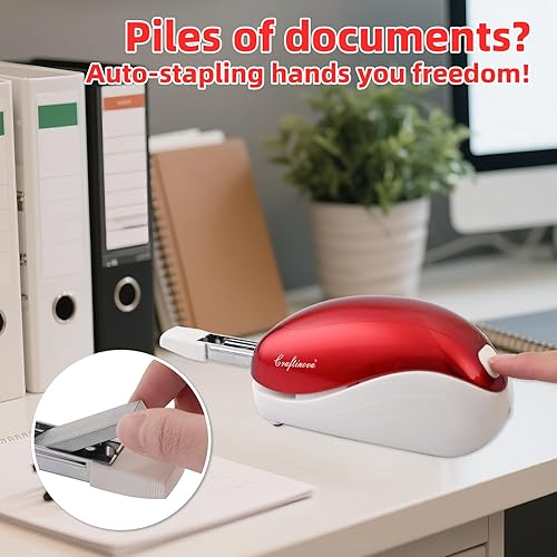 Vista 17 de Grapadora eléctrica, incluye 2000 grapas y 1 removedor de grapas, adecuada para el tamaño de la palma y alta comodidad, capacidad de 25 hojas, Negro