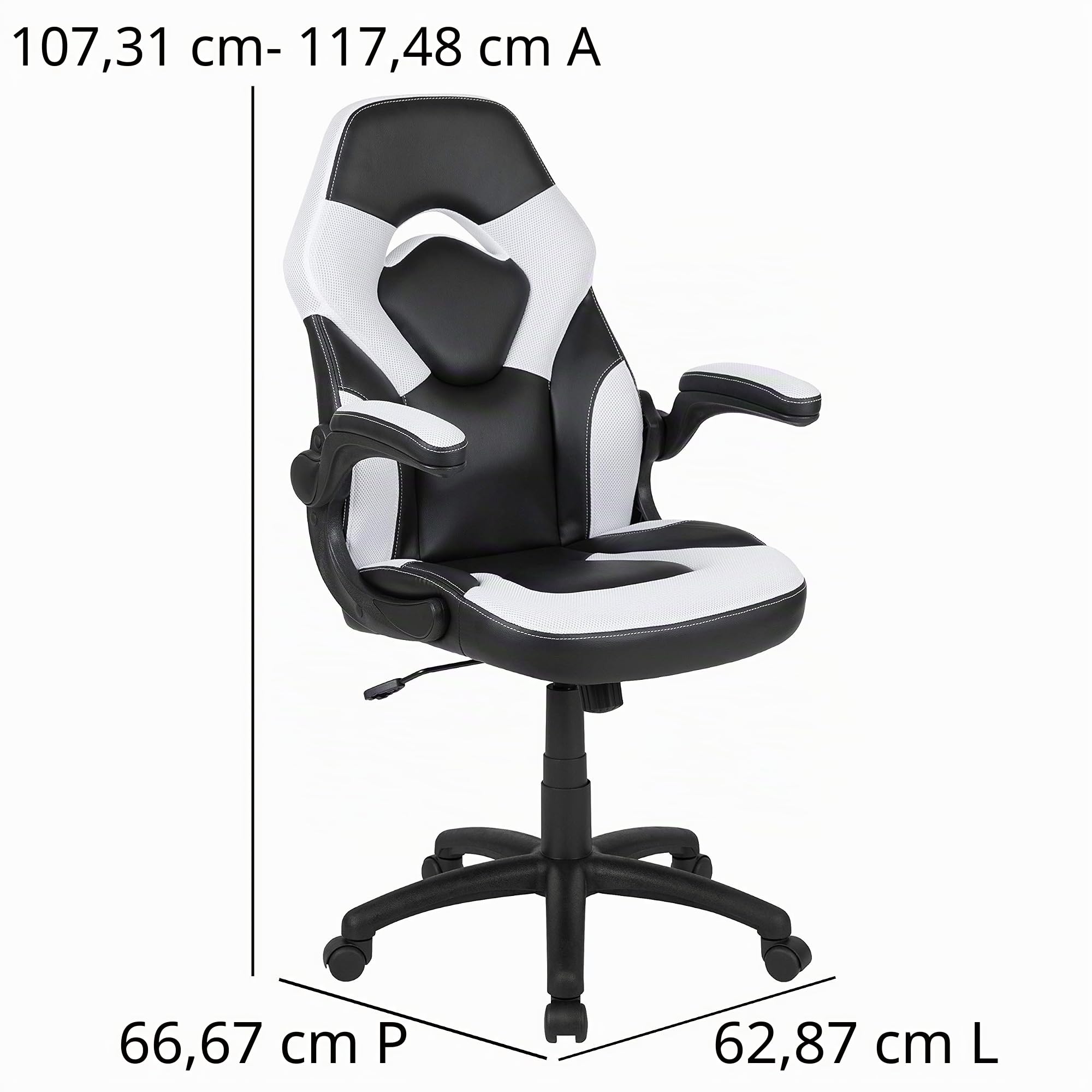 Flash Furniture Sedia ergonomica da gaming X10, sedia da ufficio per postazioni PC e gaming, sedia da gaming regolabile con schienale di supporto, in ecopelle, sedia da gaming bianca/nera
