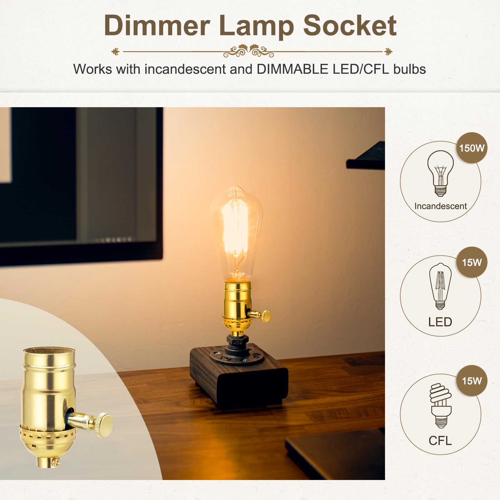 DiCUNO Dimmer Lamp Sockets - 2 Pack, UL Listed -4