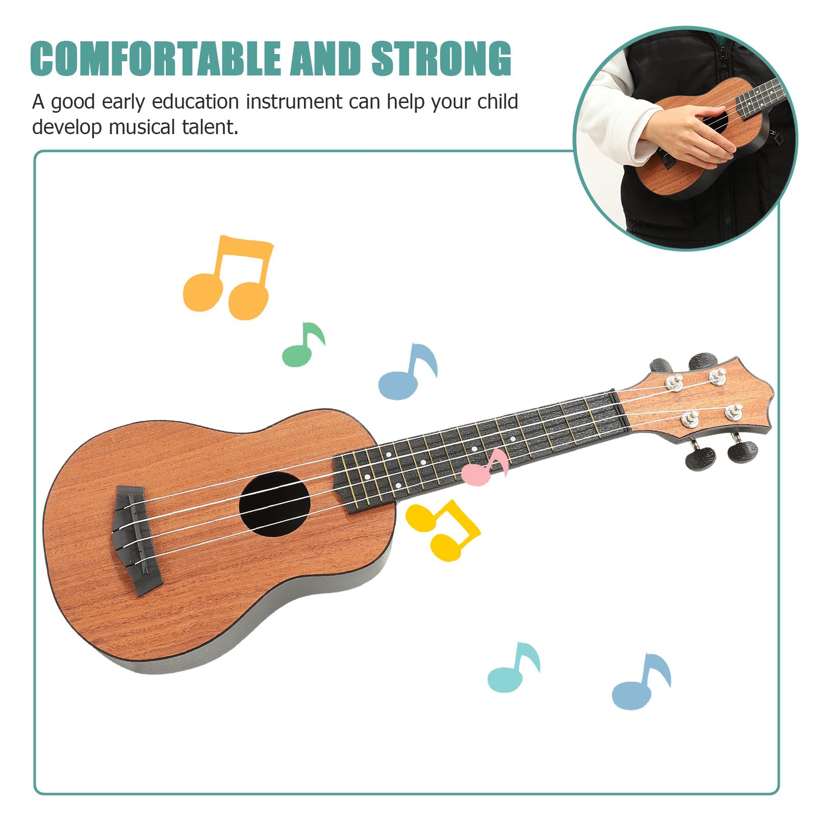 Ciieeo Ukelele Soprano de 21 Pulgadas para Principiantes Niños Cuatro Cuerdas, Material Madera y Fibra de Carbono, Adecuado para Educación Musical y Práctica