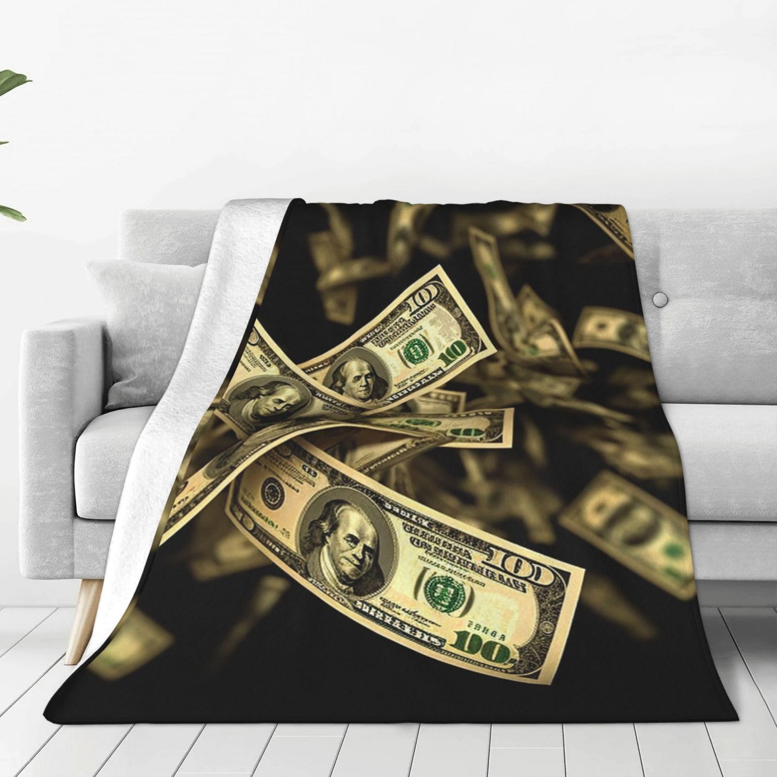 KLOPH Dollar Sign Money Throw Blanket 40"x30" Flannel Fluffy Warm Blanket for Couch, Reversible Plush Blankets for Bed, Comfy Fuzzy Blanket for Sofa, Plush Lightweight-Blankets for All Season