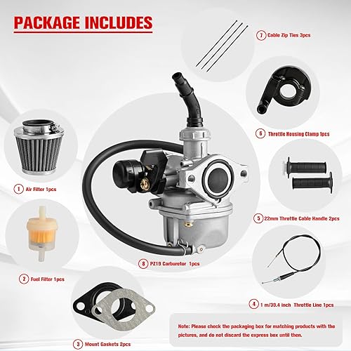 Miniatura 7 de PZ19 - Juego de empuñaduras de cable de acelerador de carburador y cable de 0.866 in0.87 pulgadas, 50 cc, 70 cc, 90 cc, 110 cc, 125 cc para