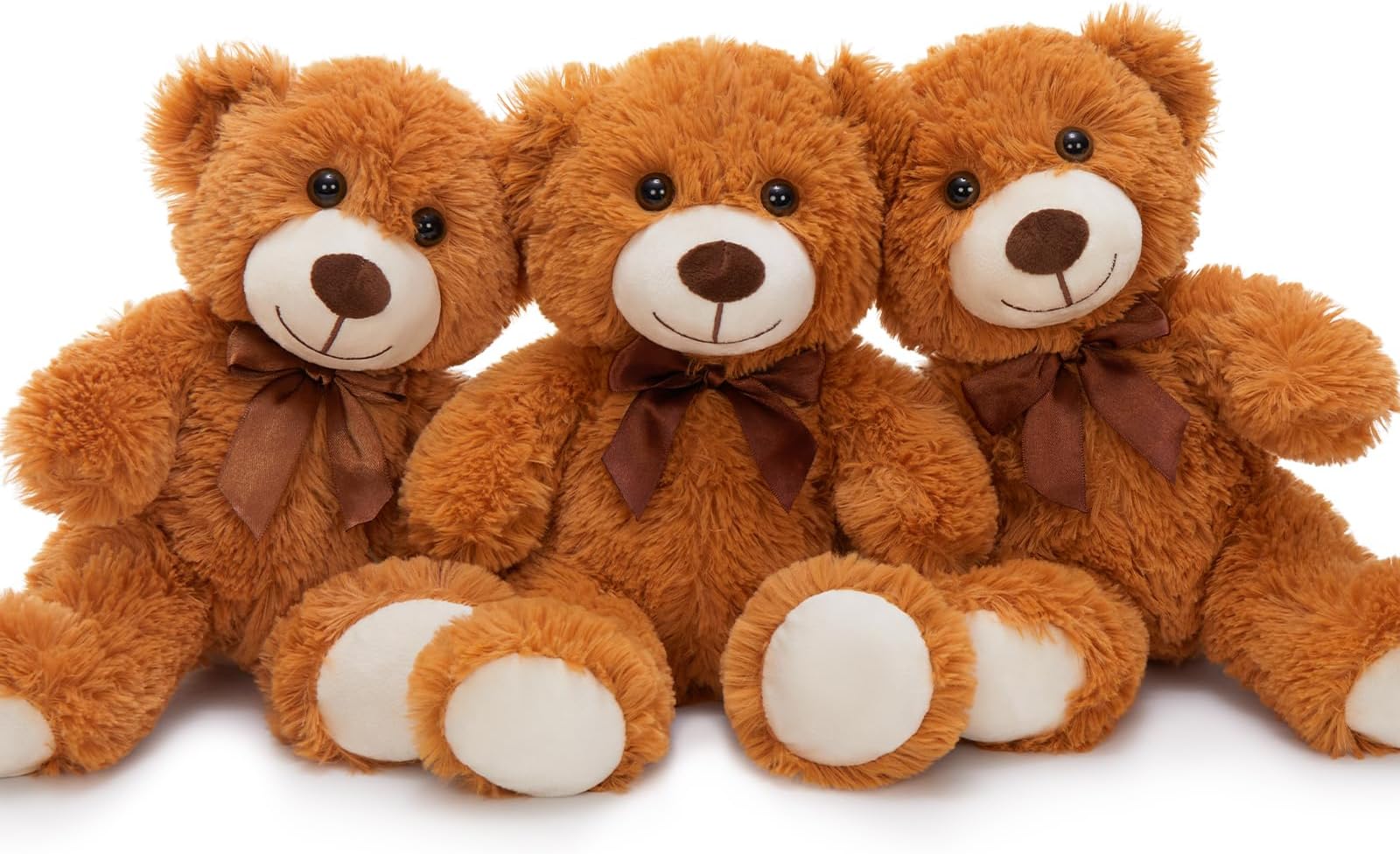 3Pcs Teddy Bears Bulk Baby Shower, 14inch Cute Teddy Bear Stuffed Animals Plush, Small Stuffed Bears on Centerpiece Baby Shower, Dark Brown