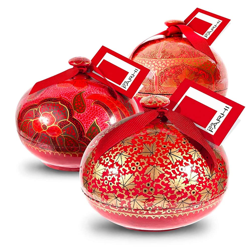 Rita Farhi Dark Chocolate Covered Gingers in a Handmade Papier Machè Bonbonnière - Luxury Chocolate Gift Box - 130 g - Red - New Palm Oil Free Recipe