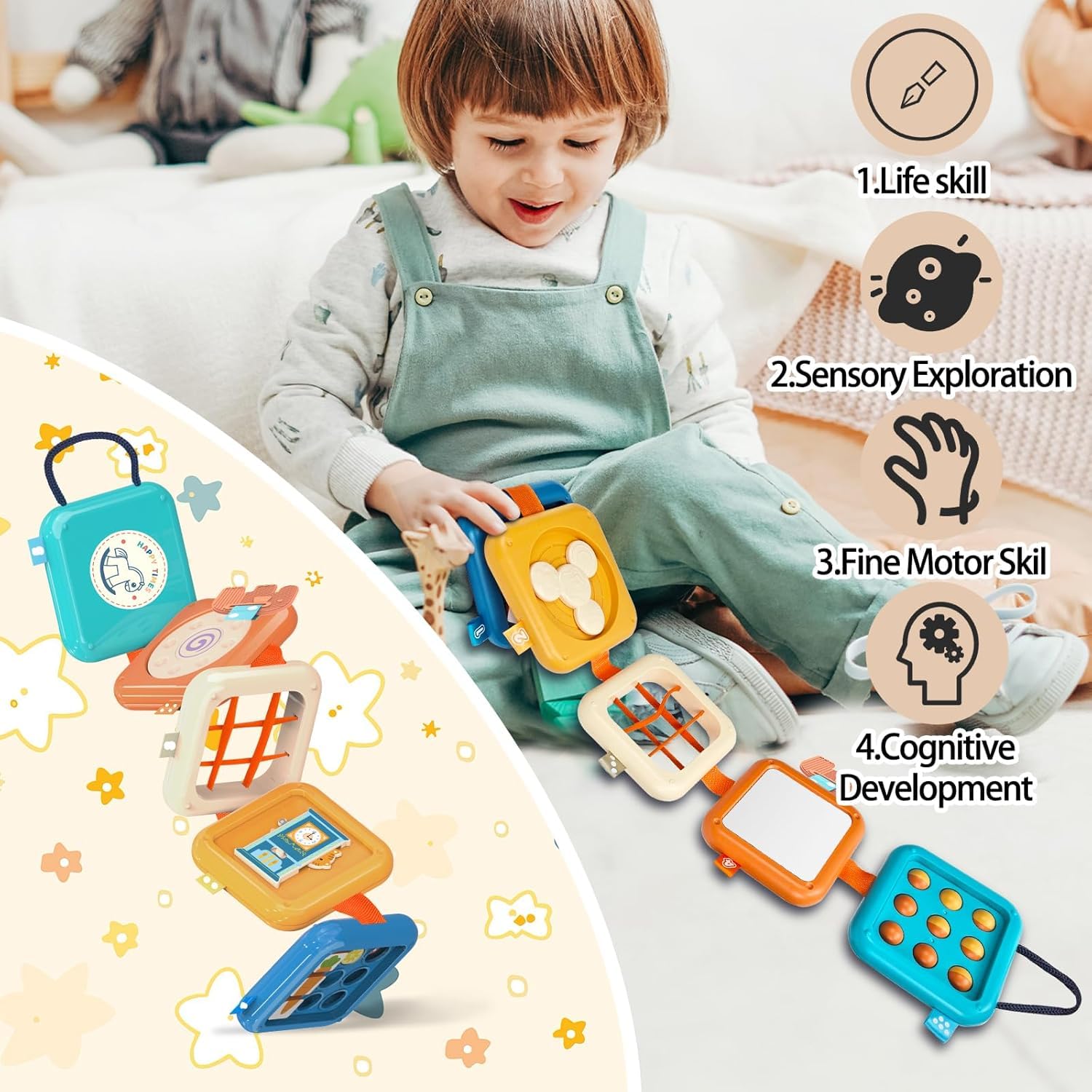 Busy Board for 1 Year Old, Montessori Toys for Baby, Toddler Travel Toys, Baby Toys 12-18 Months, Toddler Airplane Activities, Sensory Toys for Babies Boy Girl Birthday Gifts (Mult icolor) — view 2