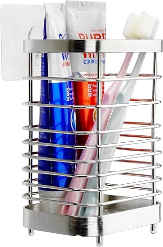 Miniatura 7 de Soporte de pared para cepillo de dientes para baño, organizador de acero inoxidable para cepillos de dientes y pasta de dientes, soporte para
