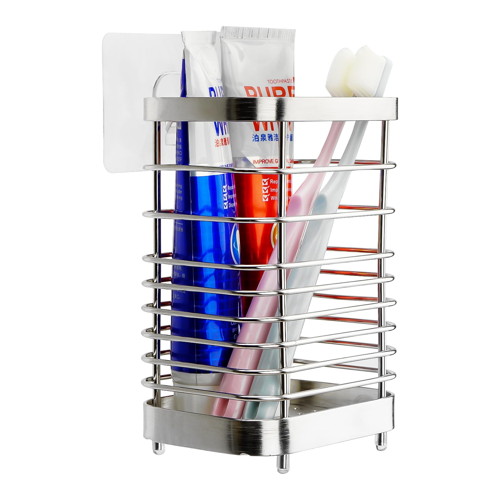 Wall Mount Toothbrush Holder for Bathroom, Stainless Steel Rustproof Toothbrush and Toothpaste Holder Organizer, Electric Toothbrush Holder Self