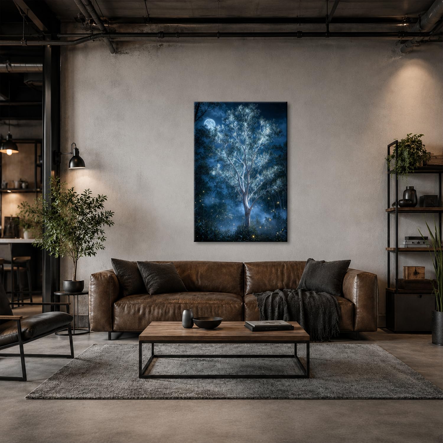 deyoli Obraz na płótnie Świecące drzewo w nocy 90 x 60 cm kolorowe