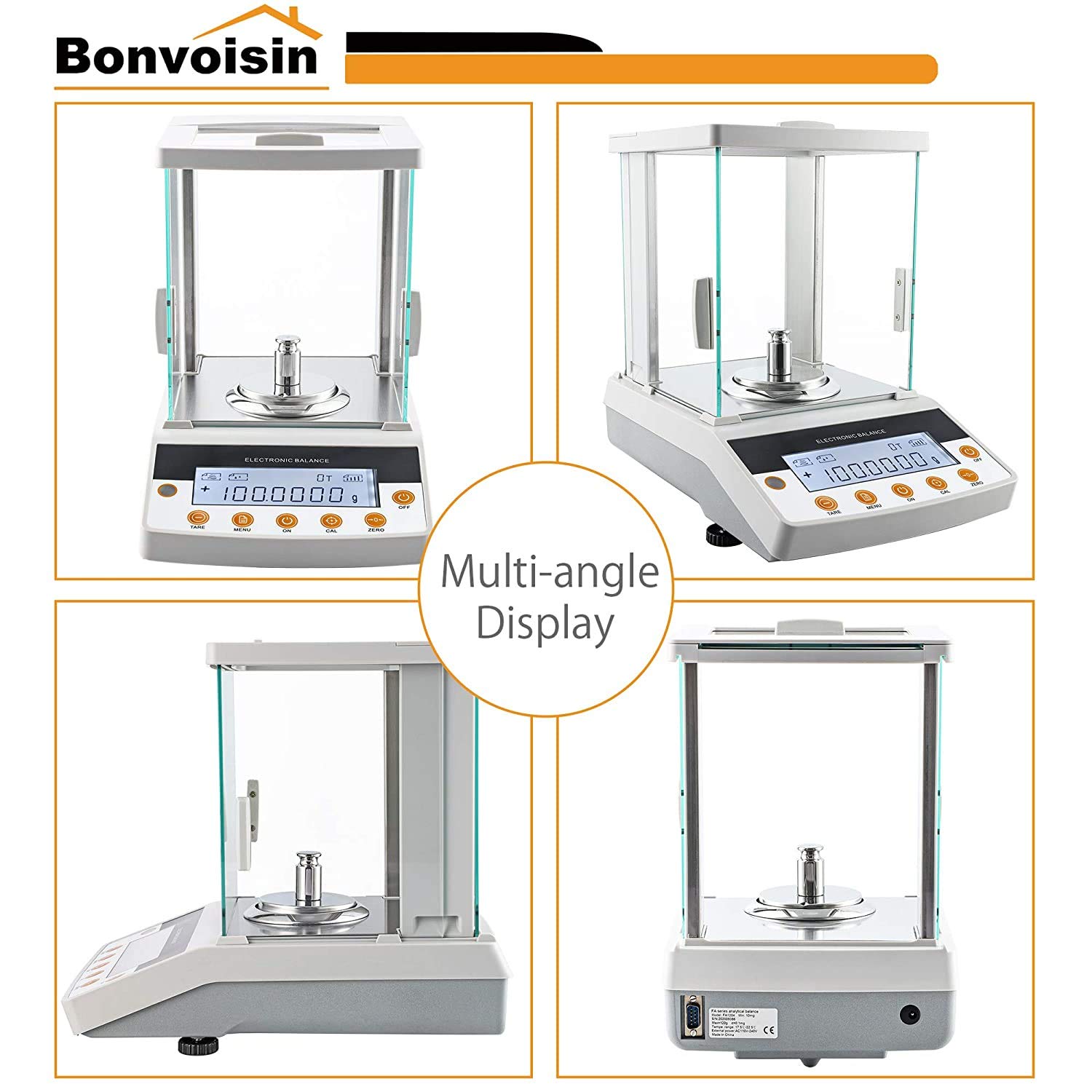 Bonvoisin Analytische Waage 100-300gx1mg Pr?zisionslaborwaage 0.001g Digitale Analysenwaage RS232-Schnittstelle Labor Elektronische Waage LCD-Anzeige mit Windschutzscheibe (220g, 0.1mg)